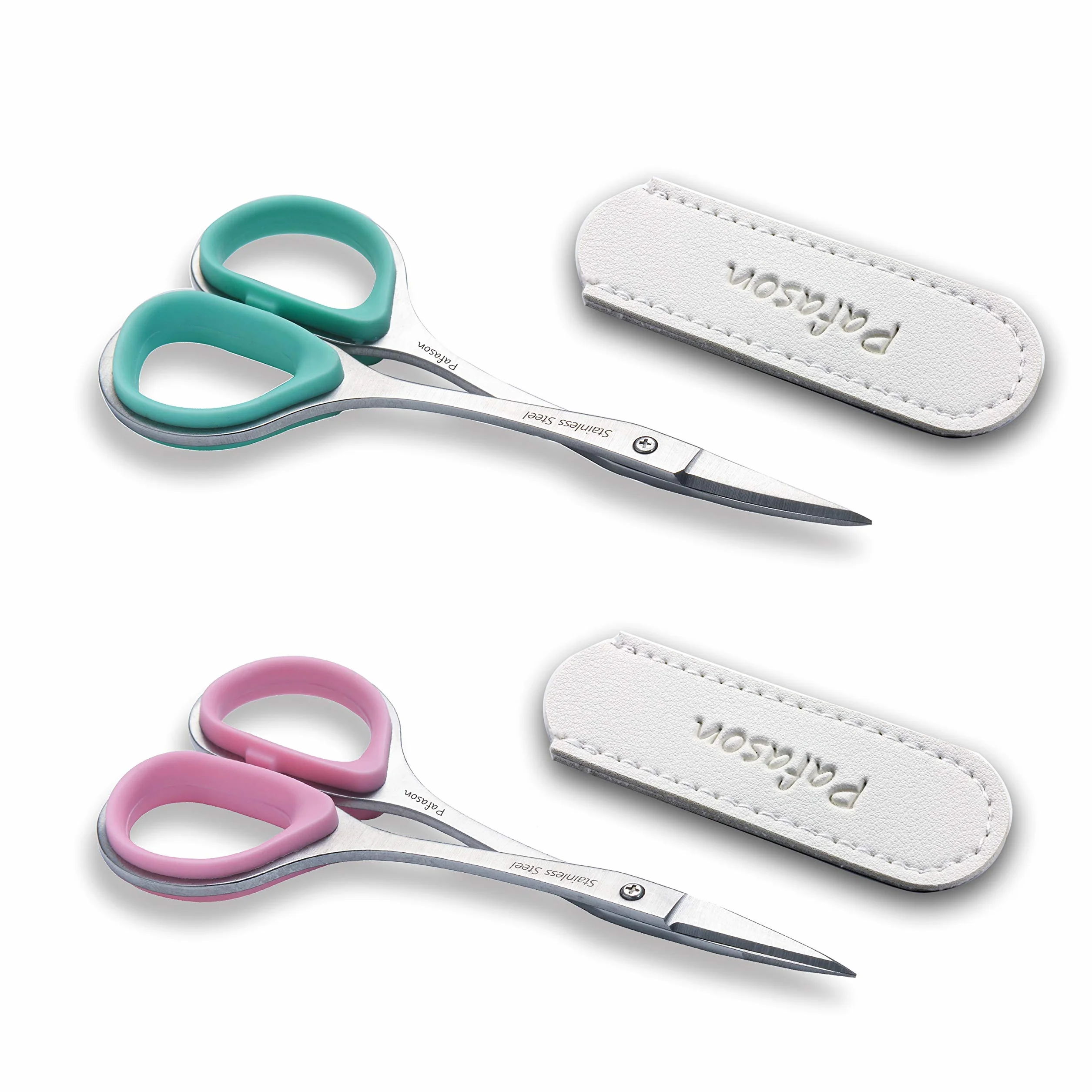 PAFASON Tijeras Cutículas 2 Piezas Punta Curva Recta Manicura Pedicura Estuche Cuero Premium