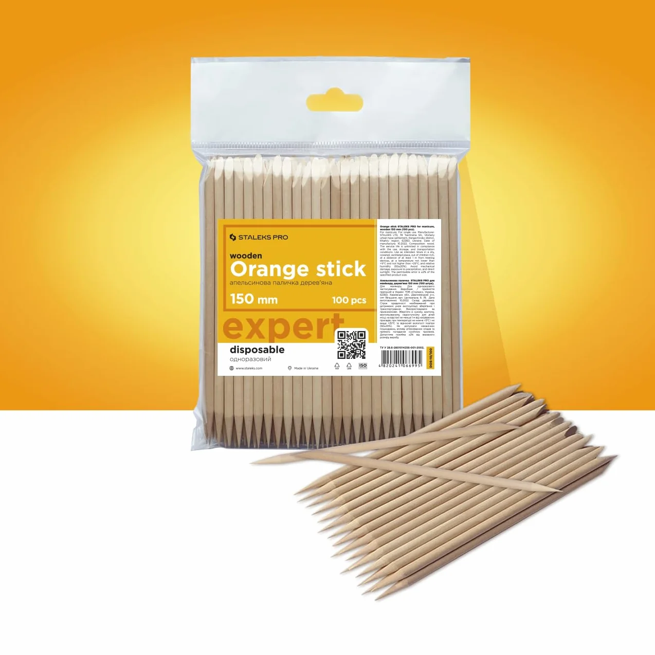 STALEKS PRO 100 piezas Palos de Madera de Naranjo 15 cm para Manicura