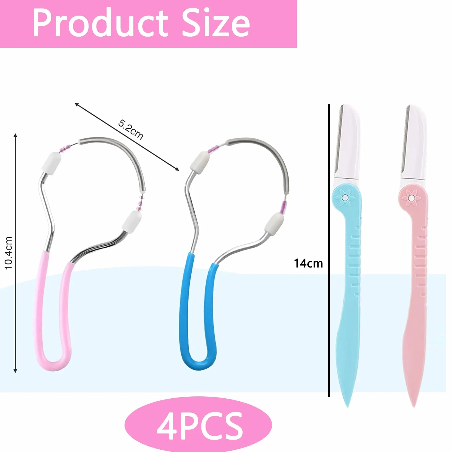 Pack de 2 Depiladoras Faciales y 2 Depiladoras de Cejas, Herramienta de Belleza para Eliminar Vello Facial en Mujeres, Removedor Manual de Vello para Labio Superior, Mentón y Mejillas