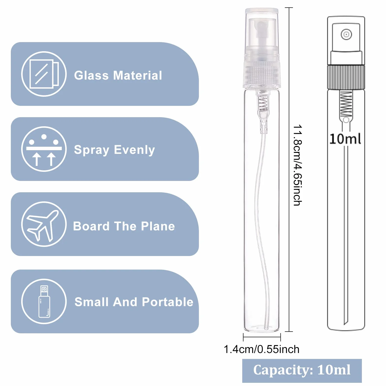 BENECREAT 25 Pack 10ml Botella Cristal Spray Vacía Aerosol Niebla Rellenable para Aceites Esenciales