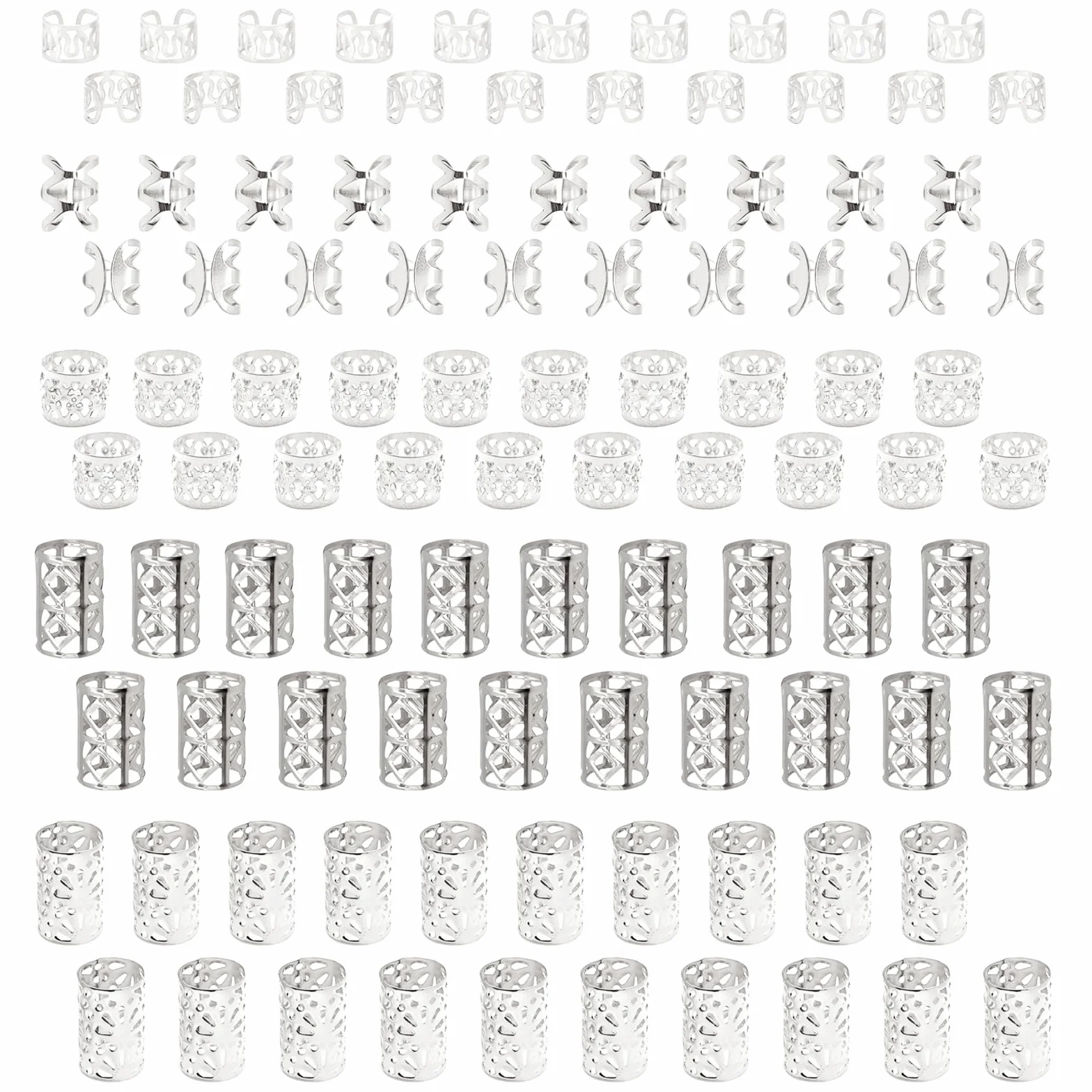 Anillos para el Pelo Ajustable Metal 100 Pcs para Trenzas Plateado