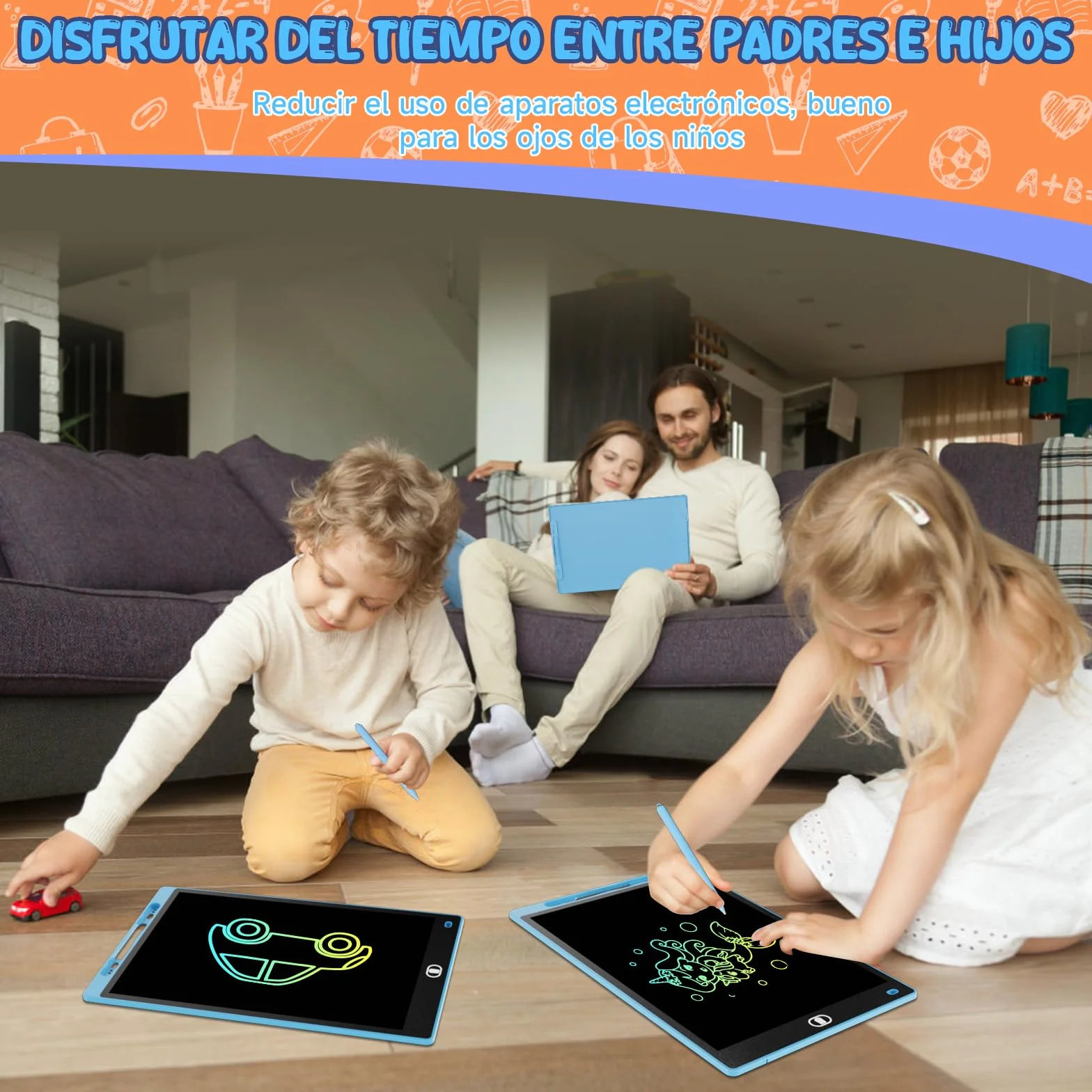 Electight Tablet Escritura LCD Color 12 Pulgadas 2 Packs, Juguetes Educativo Niños con Borrable y Bloqueo, Azul