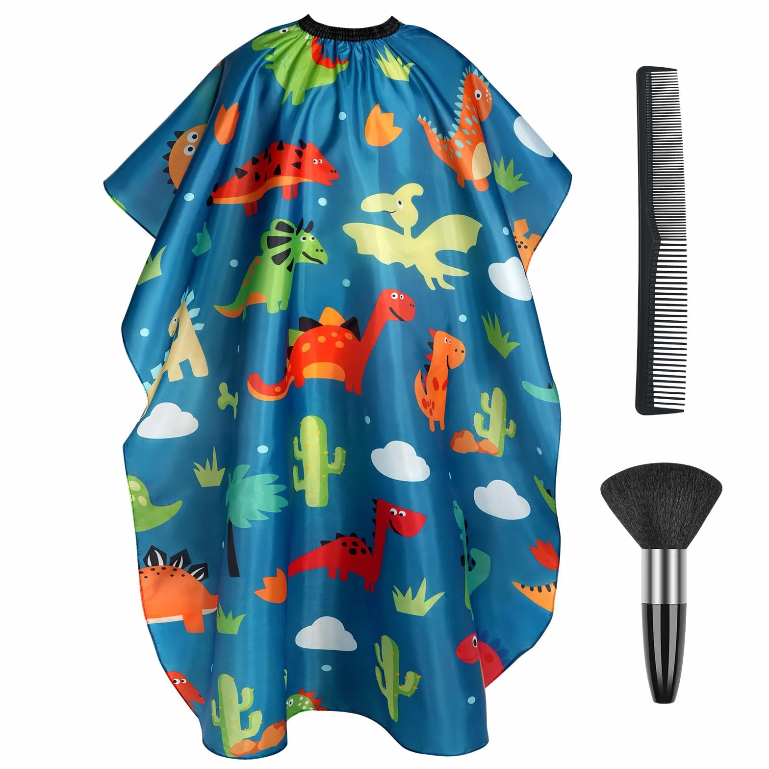 Capas de Peluquería para Niños Impermeable con Cepillo y Peineta Dinosaurio Azul