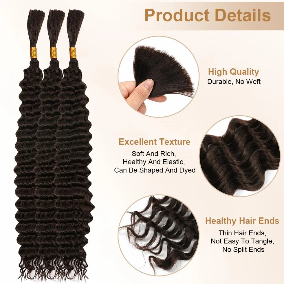 Aomig Ocean Wave Crochet Hair Extensions 24" Wave Braided Soft, African Hair Braids Synthetic Curly Braided 3pcs Brown