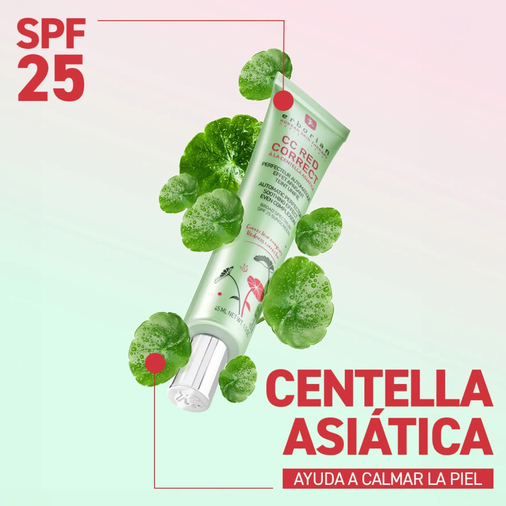 Erborian CC Red Correct Crema Tinte Antirojeces SPF 25 Tratamiento Cosmético Coreano