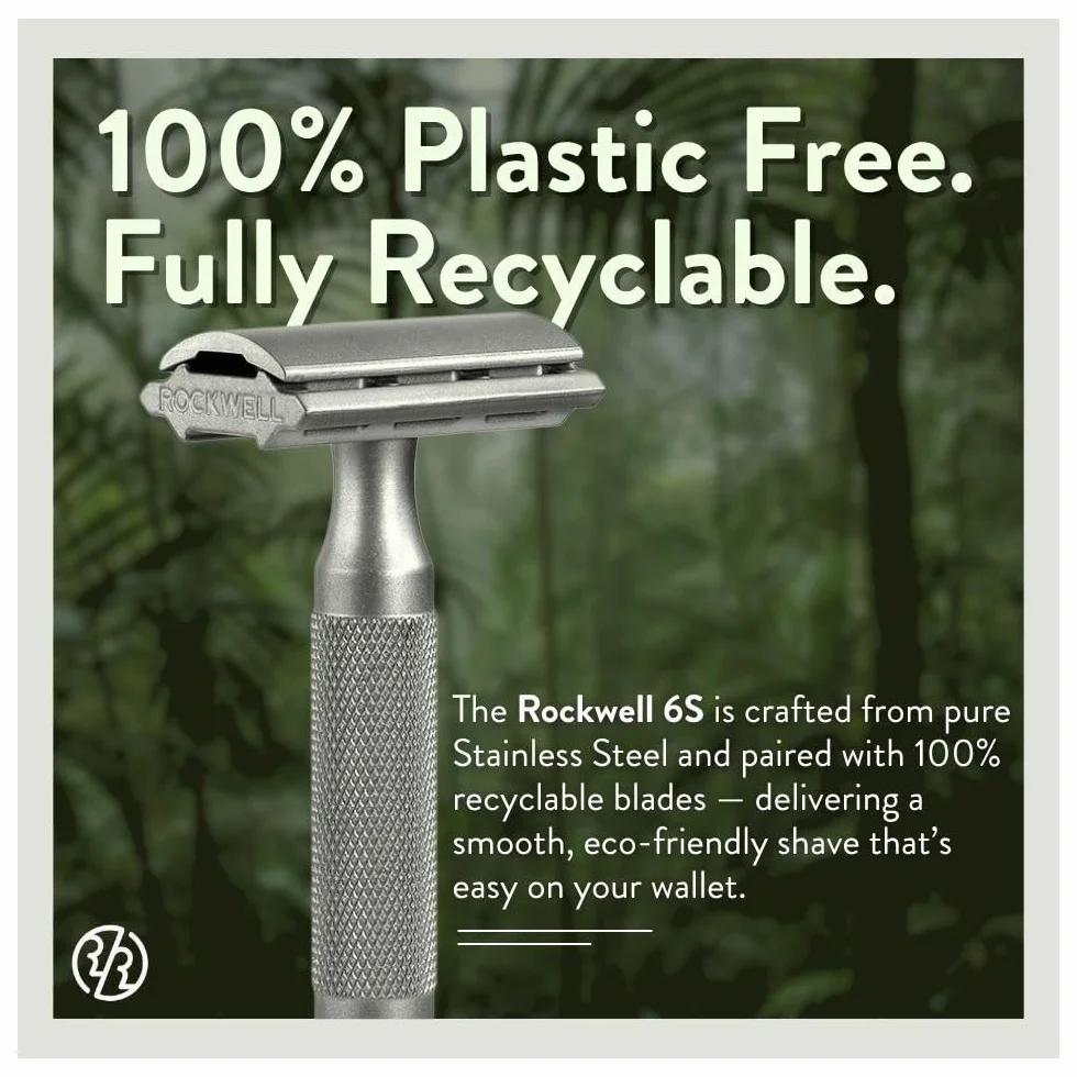 Rockwell Razors 6S Stainless Steel Adjustable Double Edge Safety Razor with 5 Swedish Blades
