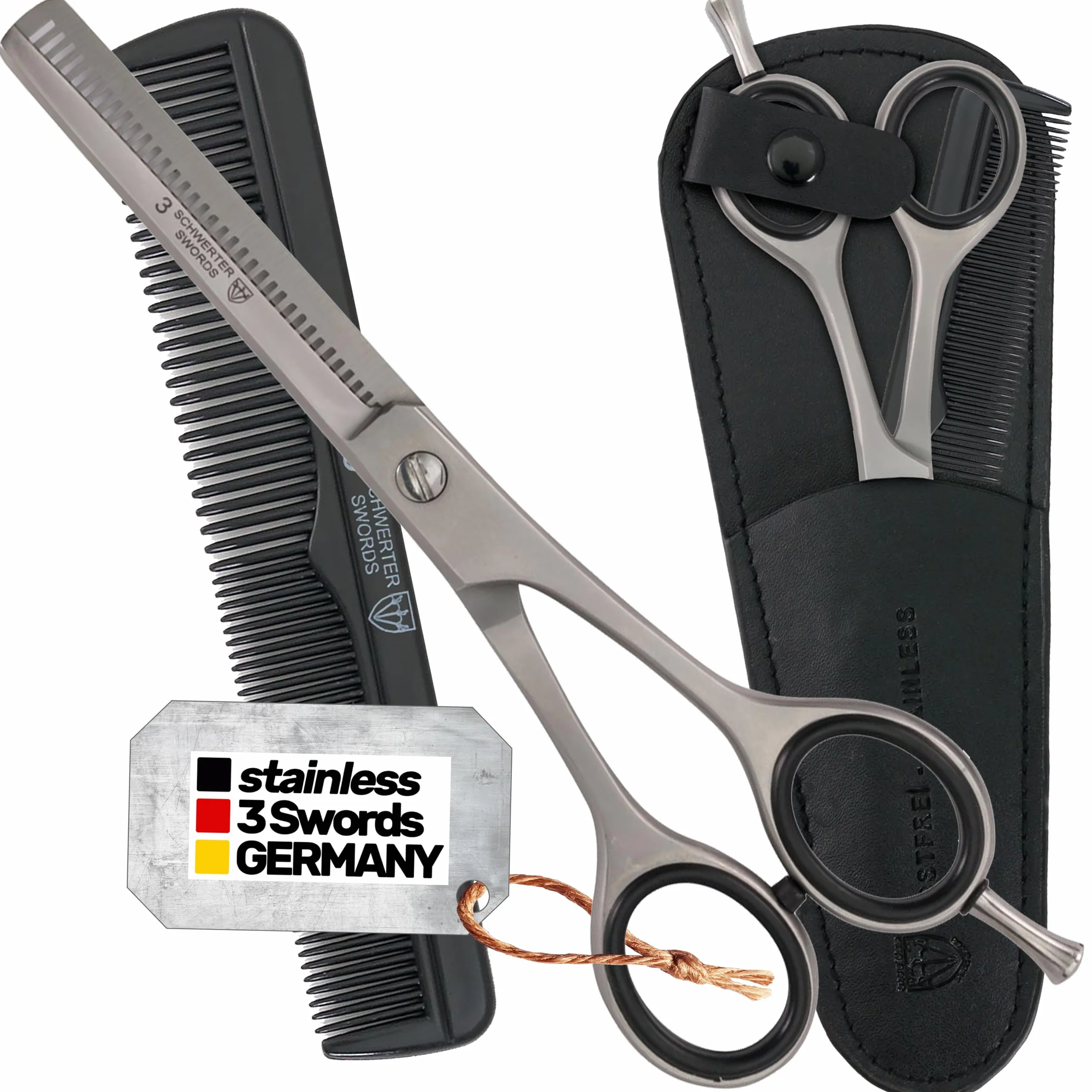 3 Swords Germany Tijera profesional de entresacar inoxidable estuche 7582