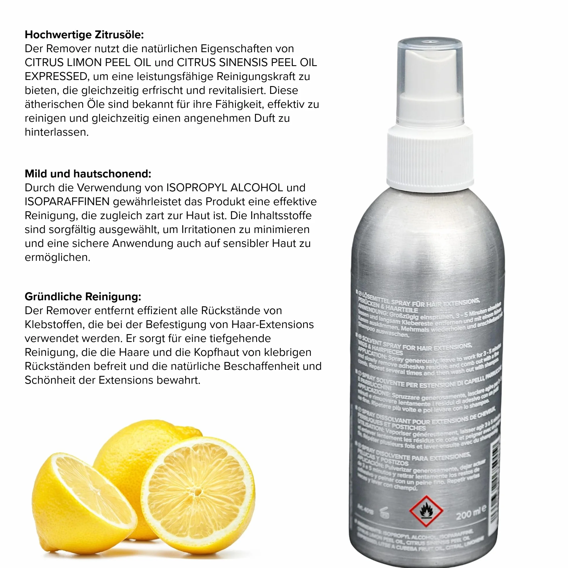 Solvente para Citrus – Limpiador y disolvente para extensiones, pelucas y postizos, fabricado en Alemania