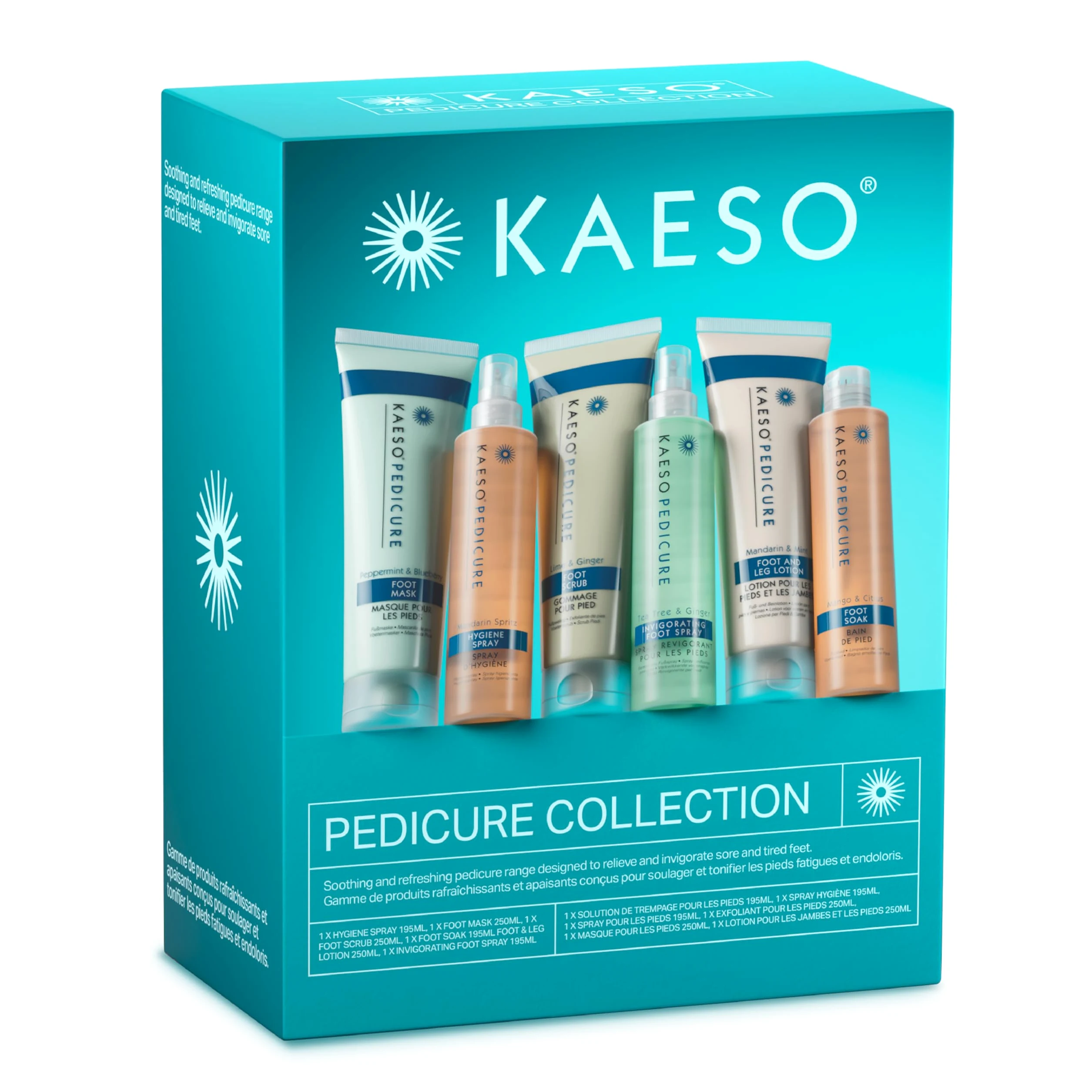 Kaeso Beauty Pack Pedicura Profesional para Pies Cansados y Doloridos - Kit Spa de Pedicura con Efecto Refrescante y Calmante - Tratamiento Completo para Suavizar, Hidratar y Revitalizar Pies en Casa
