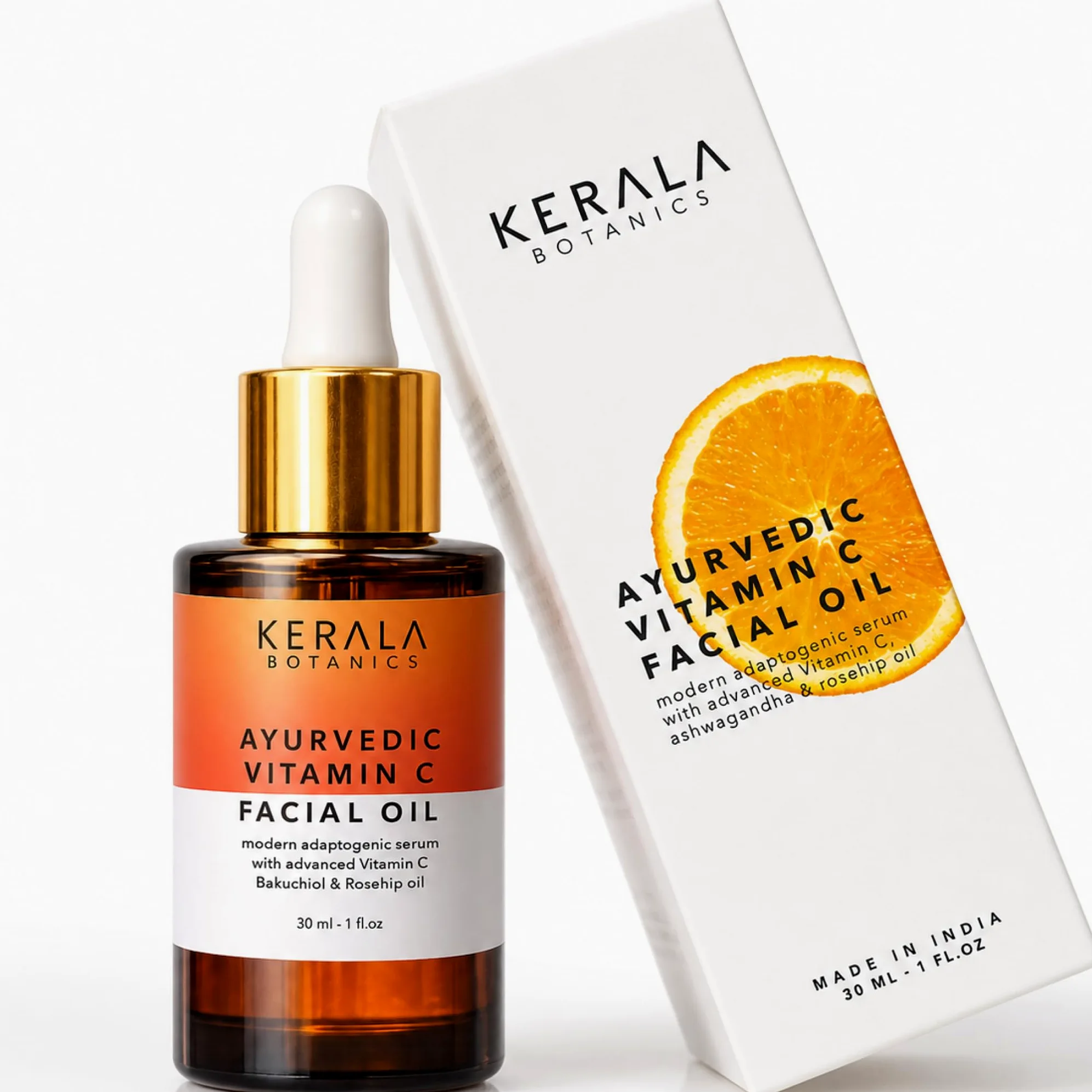 Aceite ayurvédico de vitamina C, suero de vitamina C iluminador de la piel con aceite de rosa mosqueta, ashwagandha, escualano, aceite facial hidratante - aceite facial no graso - aceite puro de