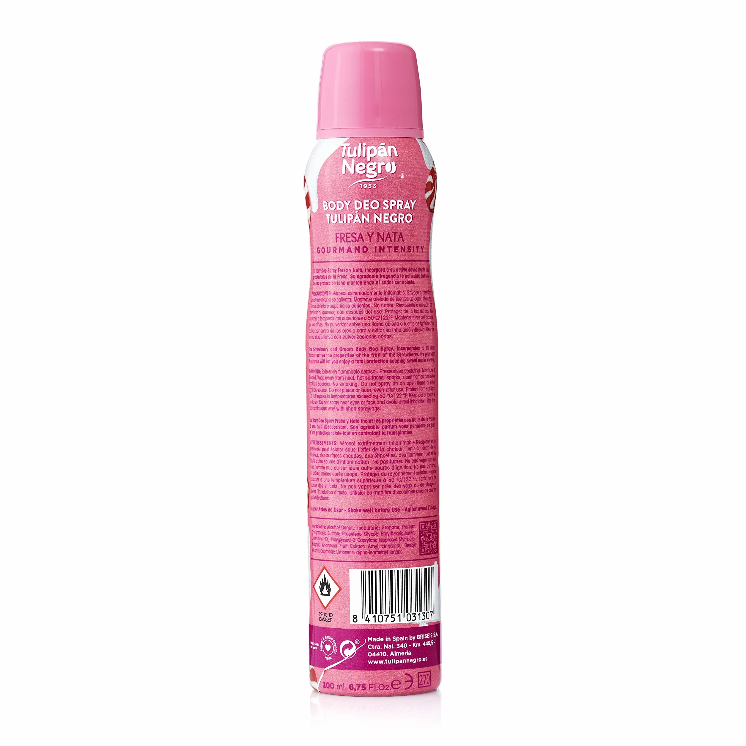 Tulipán Negro Desodorante Spray Fresa y Nata 200 ml 0% Sales de Aluminio