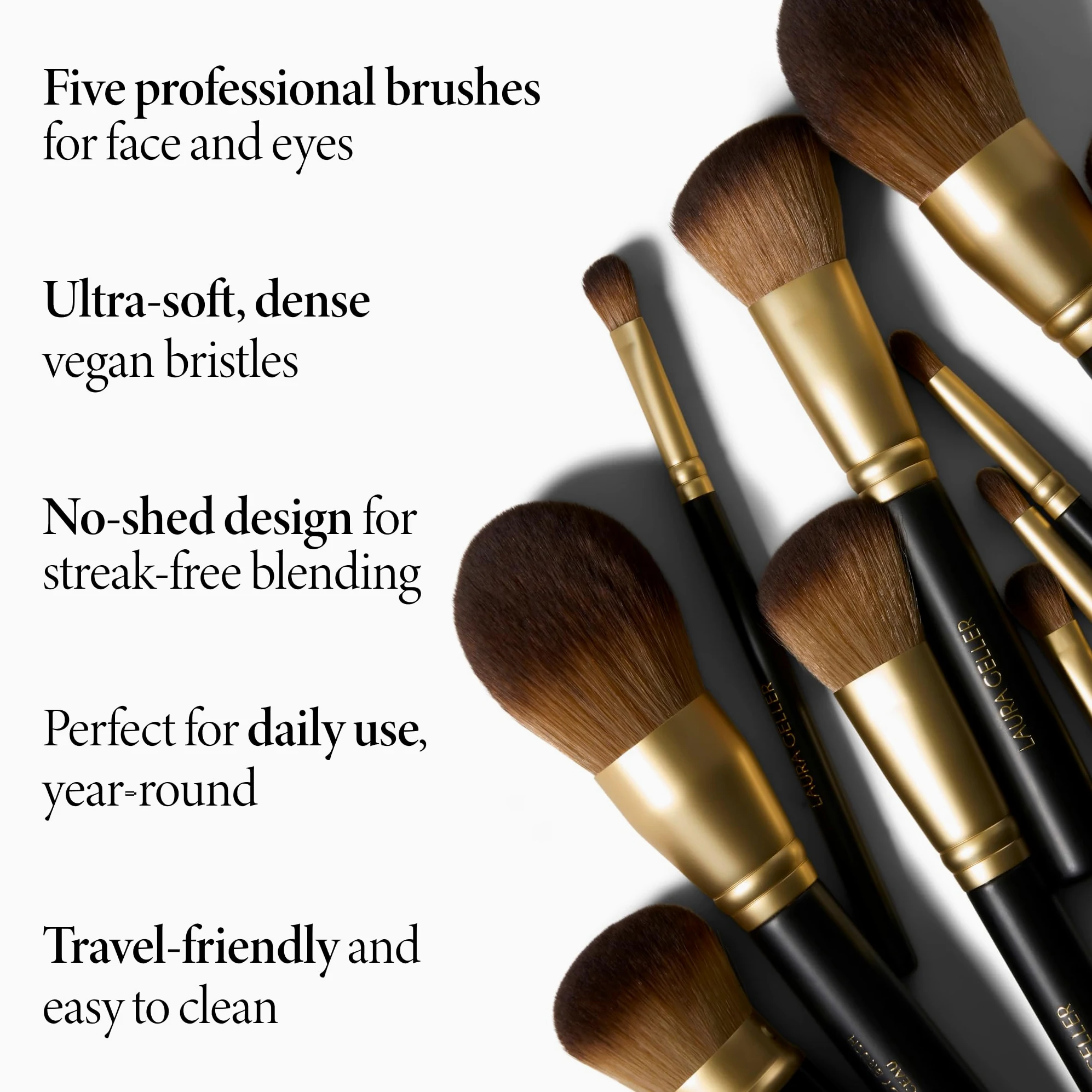 LAURA GELLER NEW YORK Brochas de maquillaje profesional cosméticas, libres de crueldad, juego de 5 brochas de cara completa 05