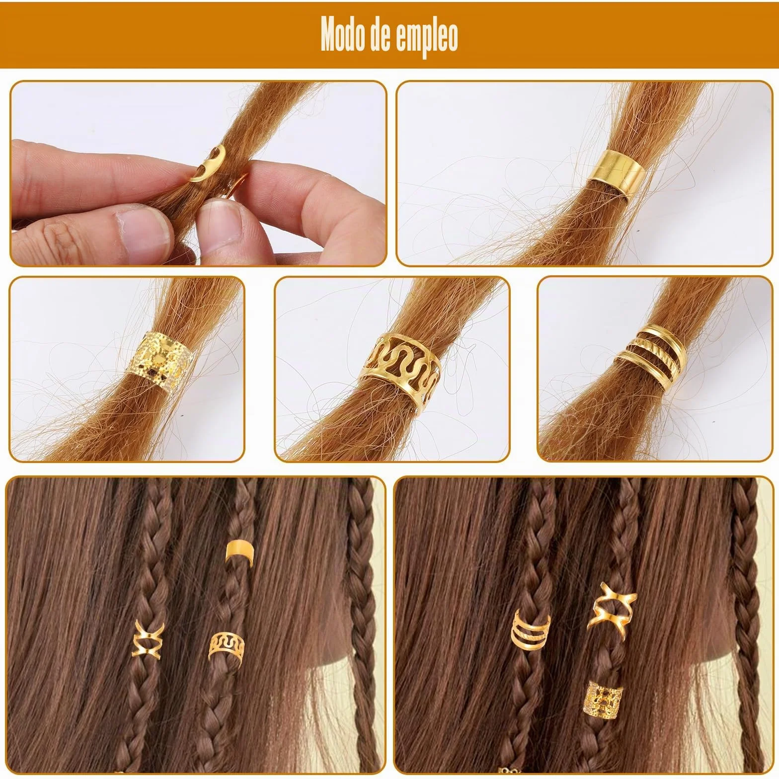 Ouligay 40 piezas joyería dorada para el cabello anillos trenzas ajustable rastas clips accesorios