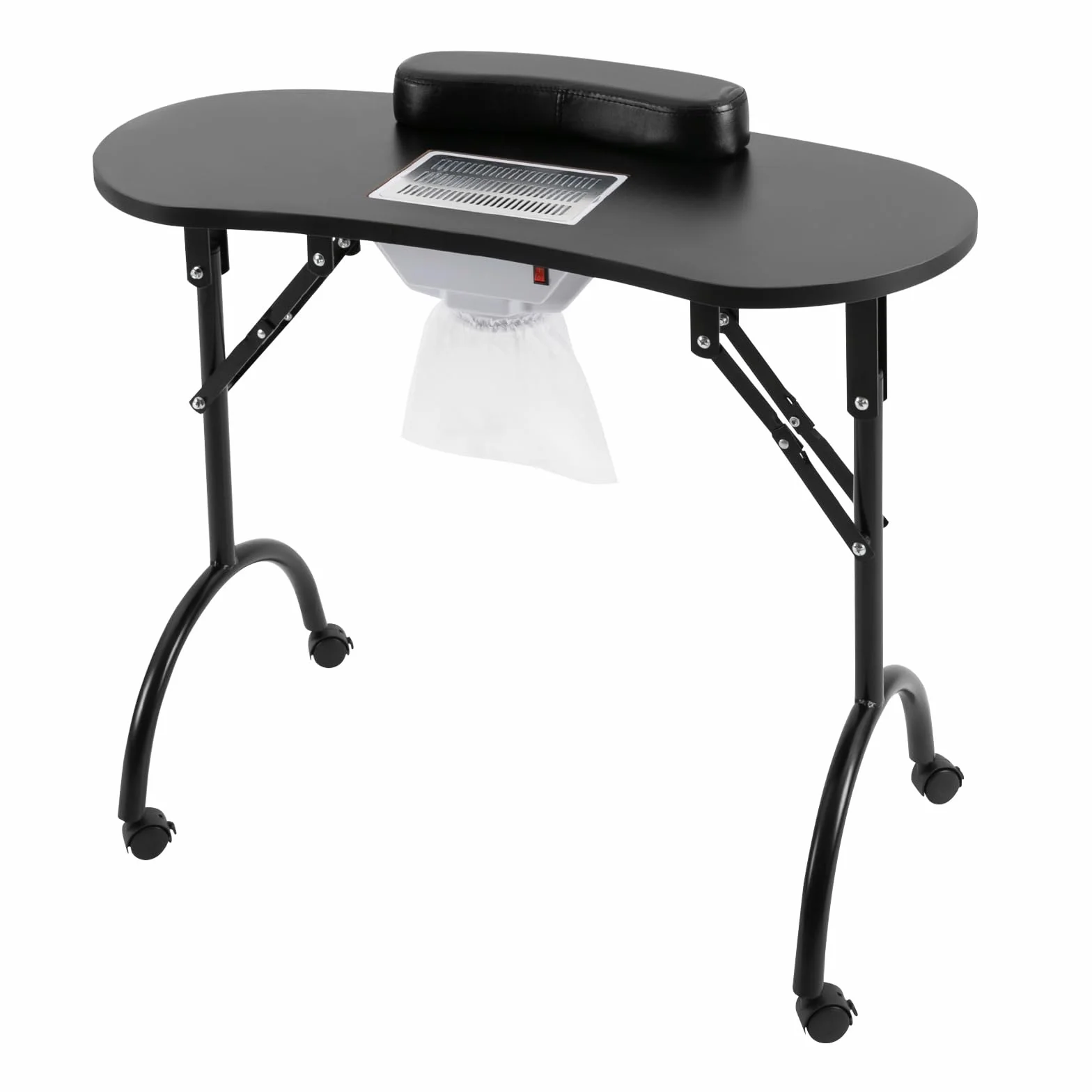 Mesa de manicura plegable con aspiración, mesa de manicura portátil con ruedas y cojín para la muñeca, mesa de manicura portátil para corte de cabello, cosmética y cuidado de uñas