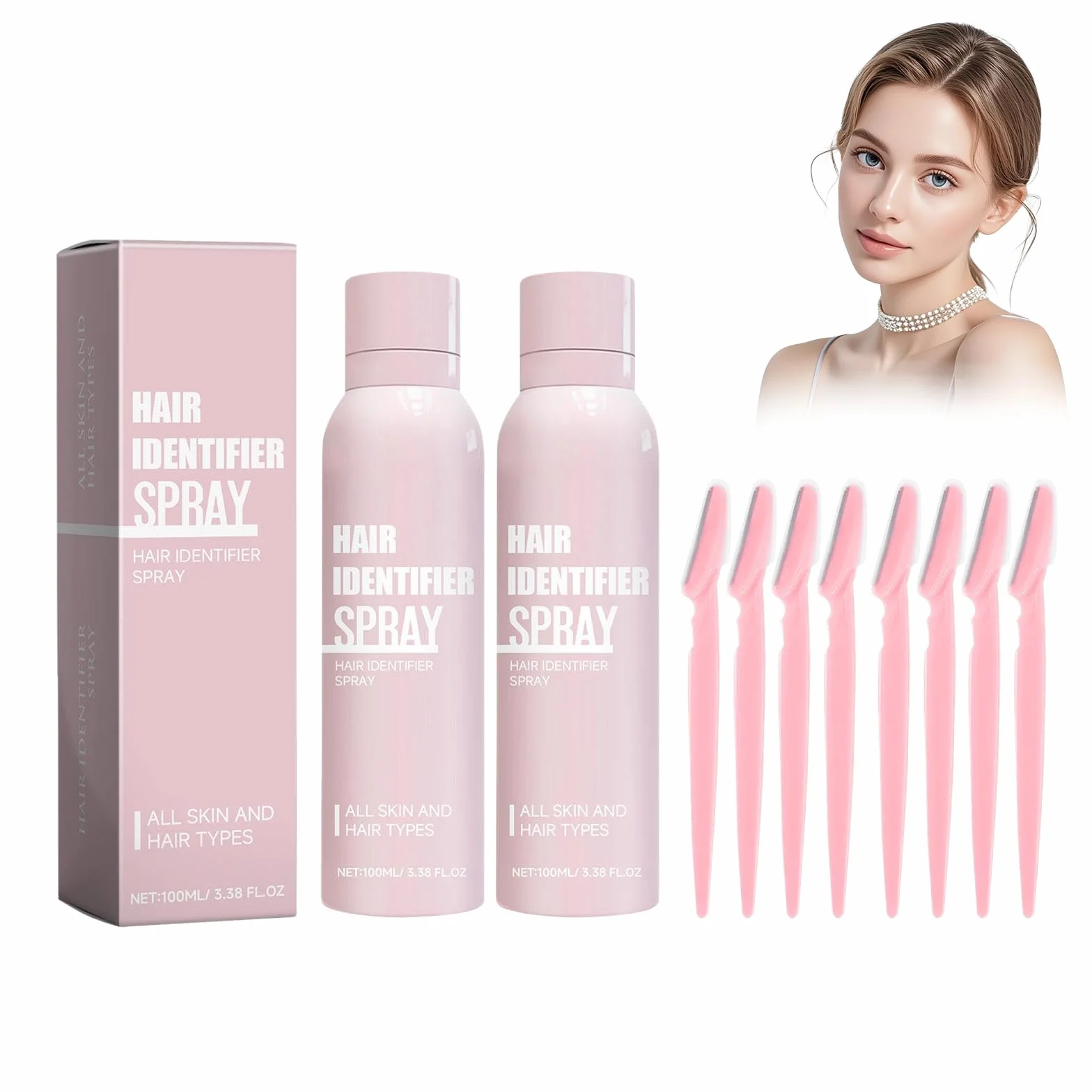 2PC Spray Identificador de Cabello para el Afeitado Facial 100ml, Hair Identifier Spray for Face, Facial Limpiador, facial identificador del cabello, para el Dermaplaning, Suave Para La Piel, 3-9