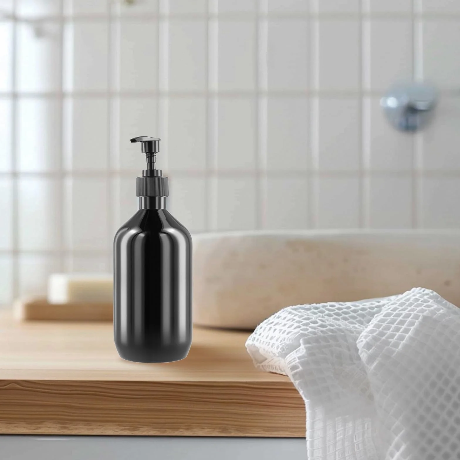 8 Botellas Dispensadoras de 500 ml Rellenables, Color Negro con Bomba, para Champú, Gel de Ducha, Jabón Líquido y Loción, Botellas de Plástico Recargables para Baño