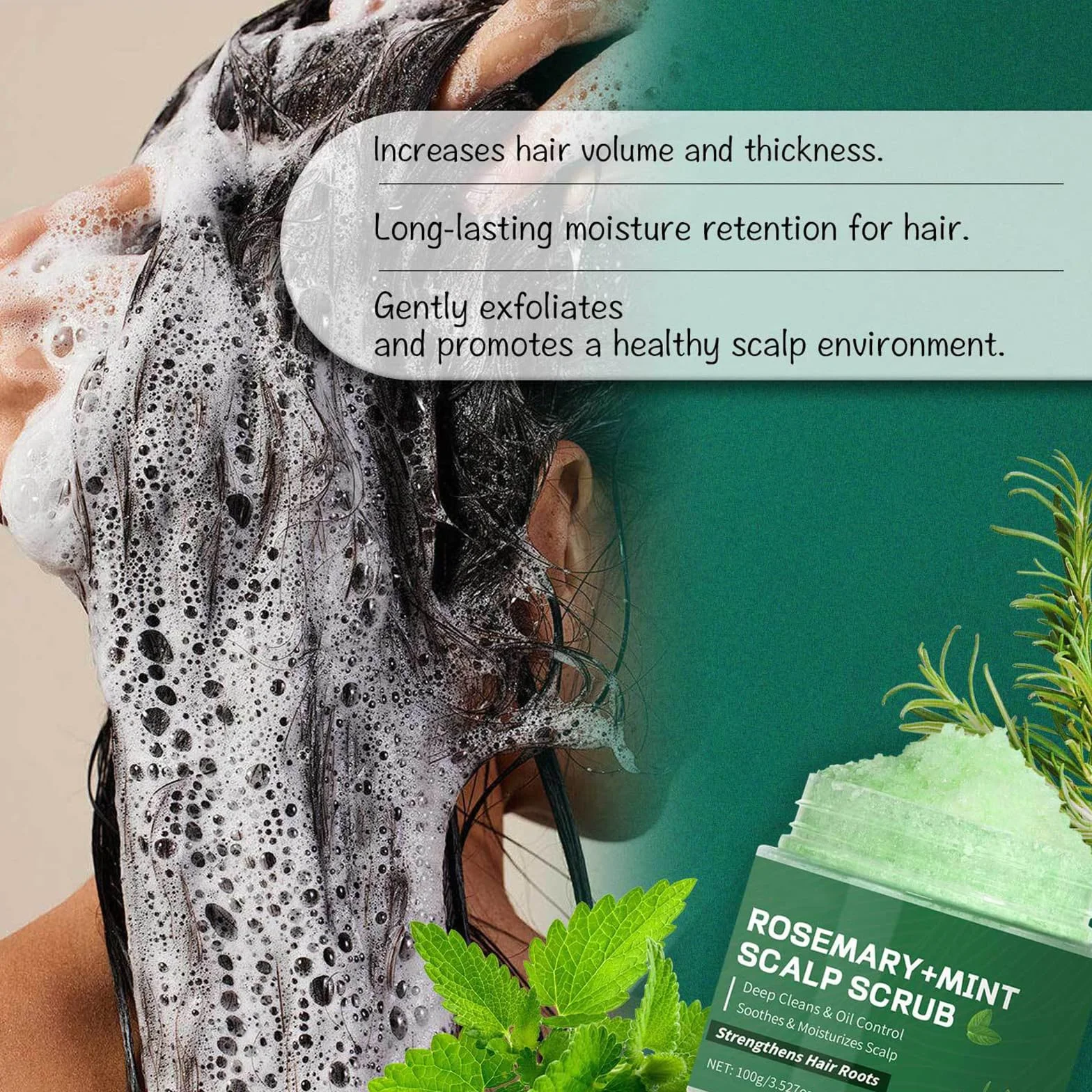 Exfoliante capilar de romero y menta para crecimiento del cabello, caspa y cuero cabelludo seco