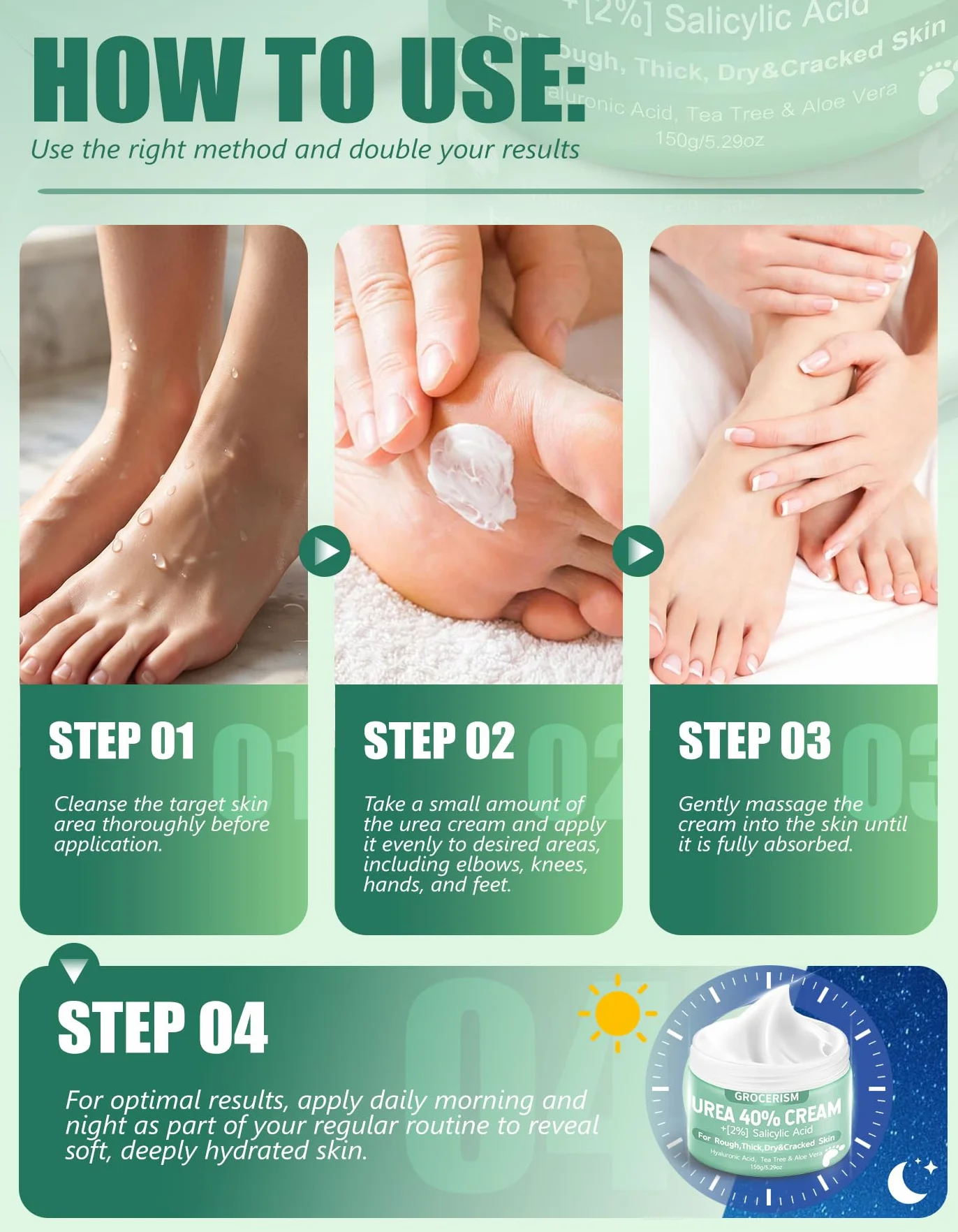 Crema Urea 40% Ácido Salicílico 2% 150g para Pies y Manos con Ácido Hialurónico, Árbol de Té y Aloe Vera
