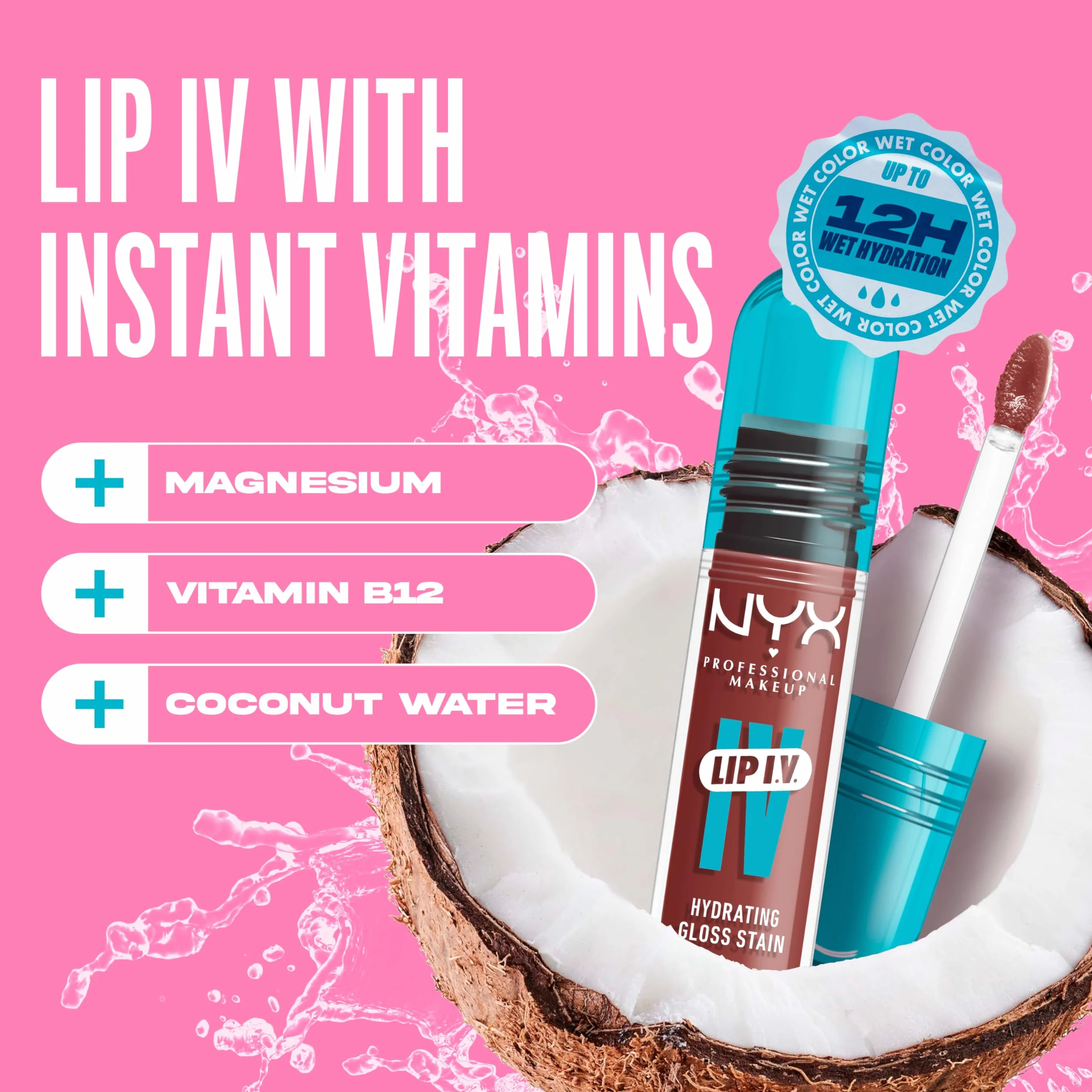 NYX Professional Makeup Lip IV Hydrating Gloss Stain, Hydra-Honey, Brillo de Labios Hidratante, Color y Brillo Efecto Húmedo, 12H Hidratación