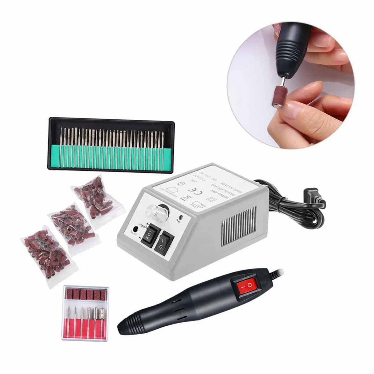 Taladro Eléctrico para Uñas 20000 Rpm, Kit de Manicura | 6 Puntas Estándar, Plástico y Metal, Agarre Cómodo, Uso Profesional y Doméstico