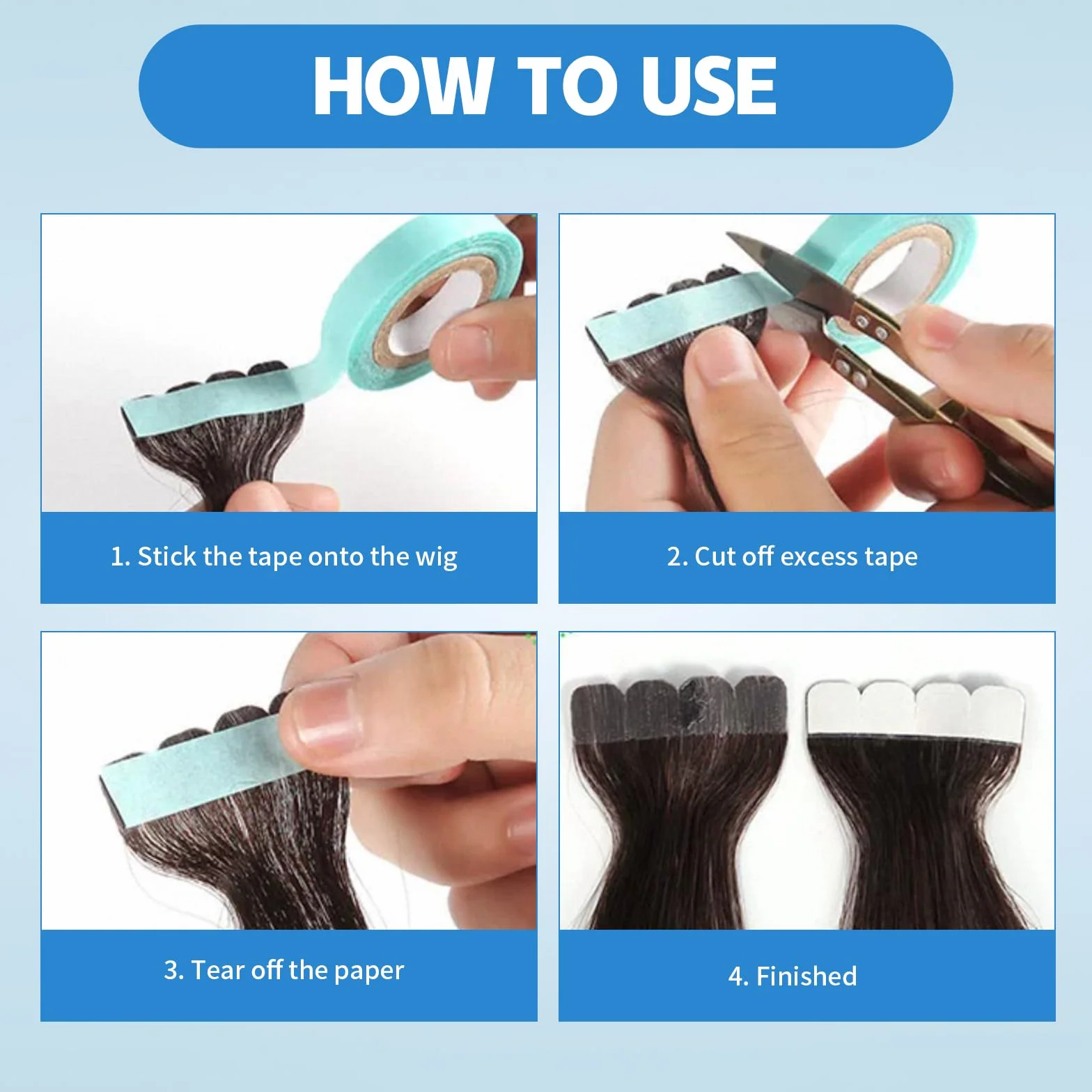Cinta adhesiva de doble cara para pelucas, resistente al agua, 0,8 cm x 3 yardas (3 rollos)