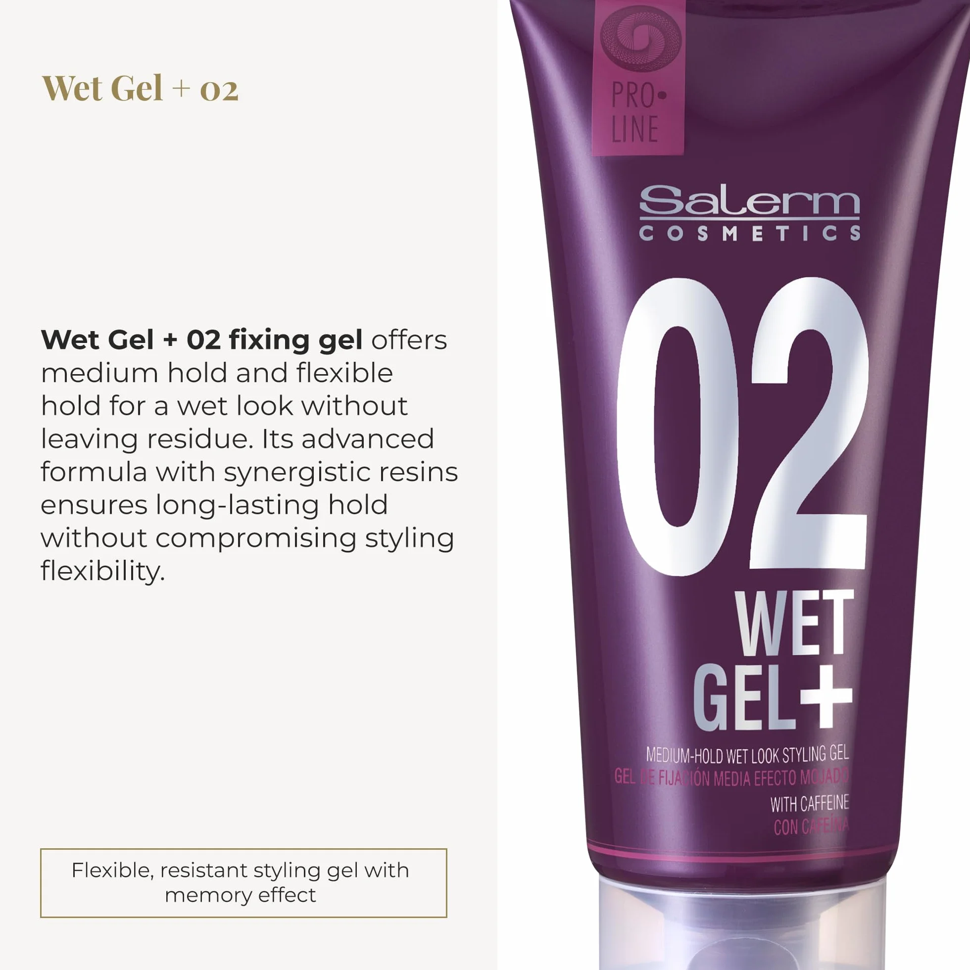 SALERM Pro Line Wet Gel Fijador de Pelo 200ml Fijación Media Efecto Mojado con Cafeína