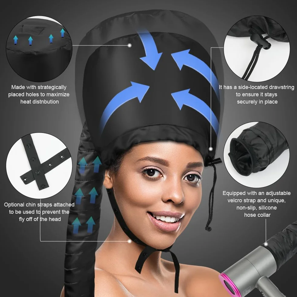 LOPHE Gorro Térmico para Cabello, Gorro Secador de Pelo con Cordón, Portátil para Secar