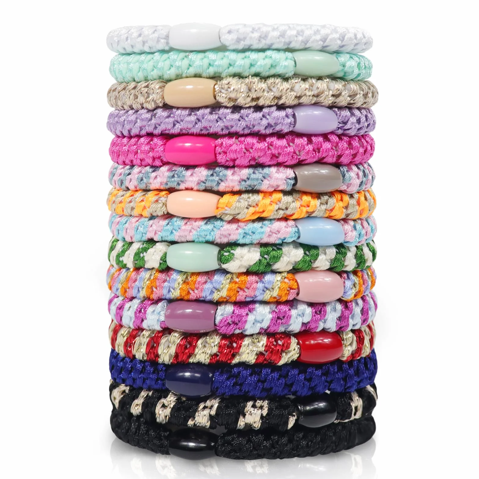 Sularpek 15 Piezas Gomas Elásticas para el pelo para Mujeres Multicolor, Bandas de Algodón Suave Tejidas sin Metal