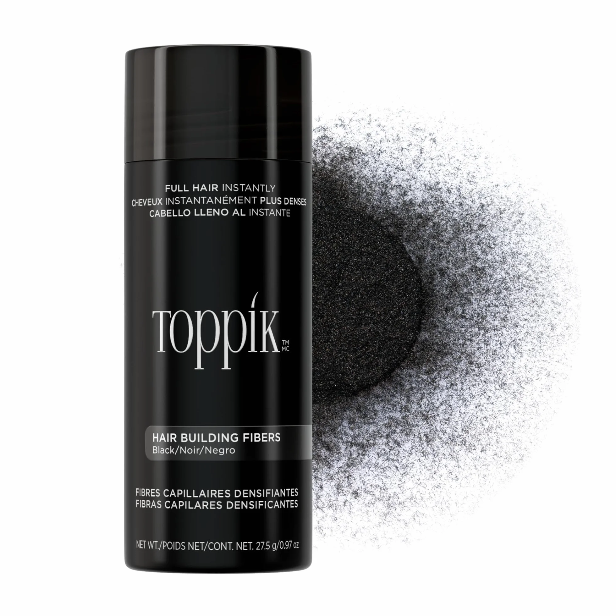 Toppik Fibras Capilares Negro, Fibras de Queratina para Crear más Densidad en el Cabello de Forma Inmediata, Adulto Unisex, 27,5 g