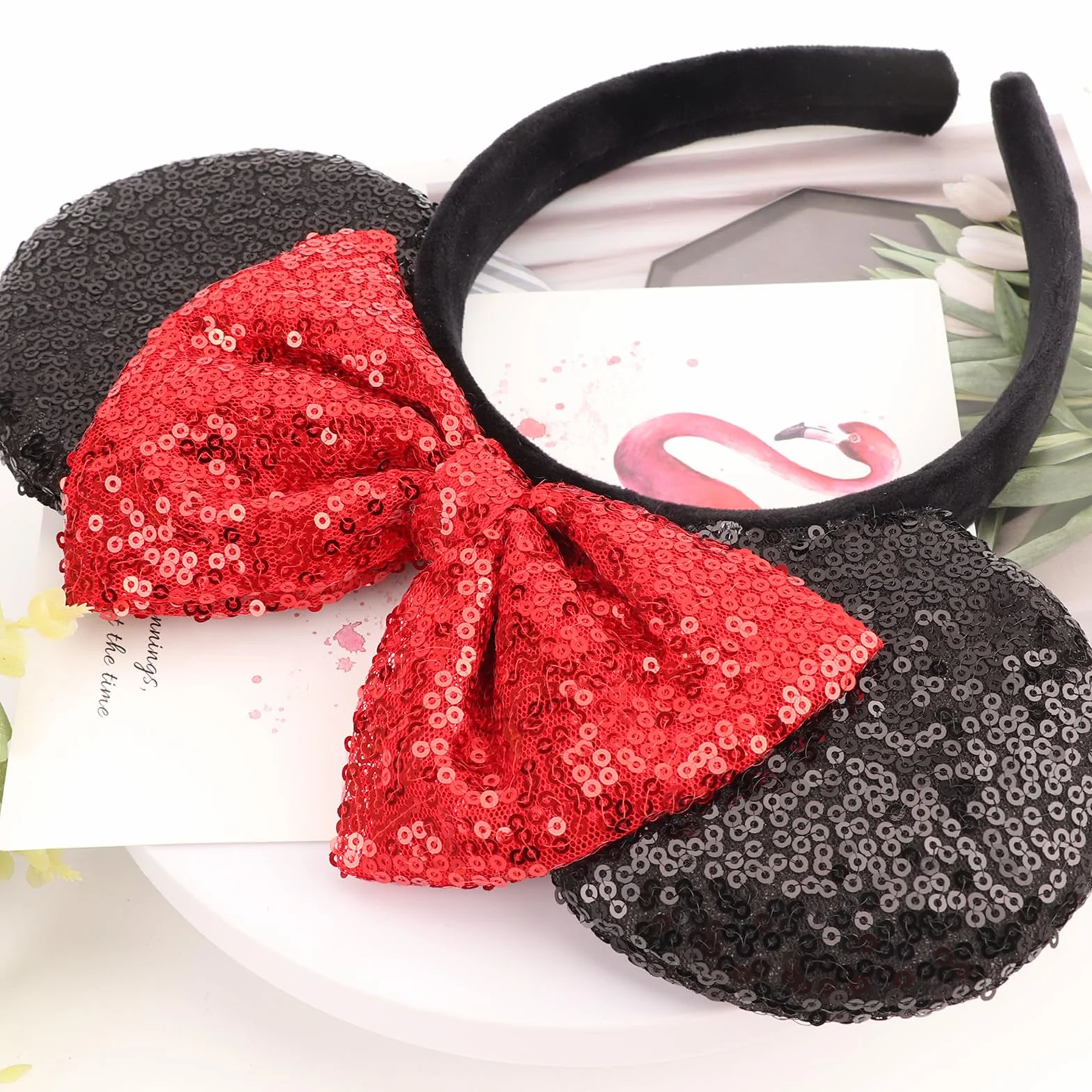DRESHOW Diademas Orejas de Ratón con Lazo y Purpurina para Disfraz de Cosplay