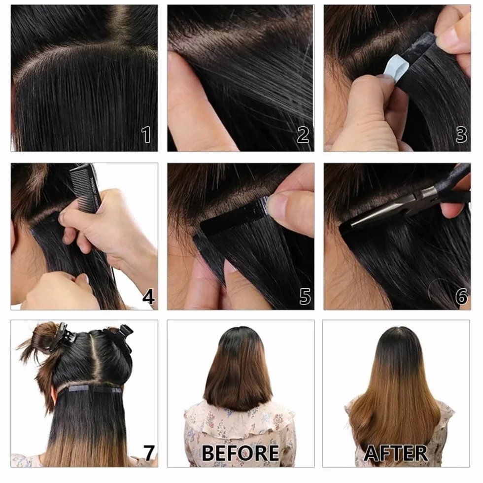 Extensiones de cabello humano con cinta adhesiva de 40 a 66 cm, extensiones de cabello humano invisible, 20 unidades/50 g, fácil de instalar y quitar (marrón claro, 45,5 cm)