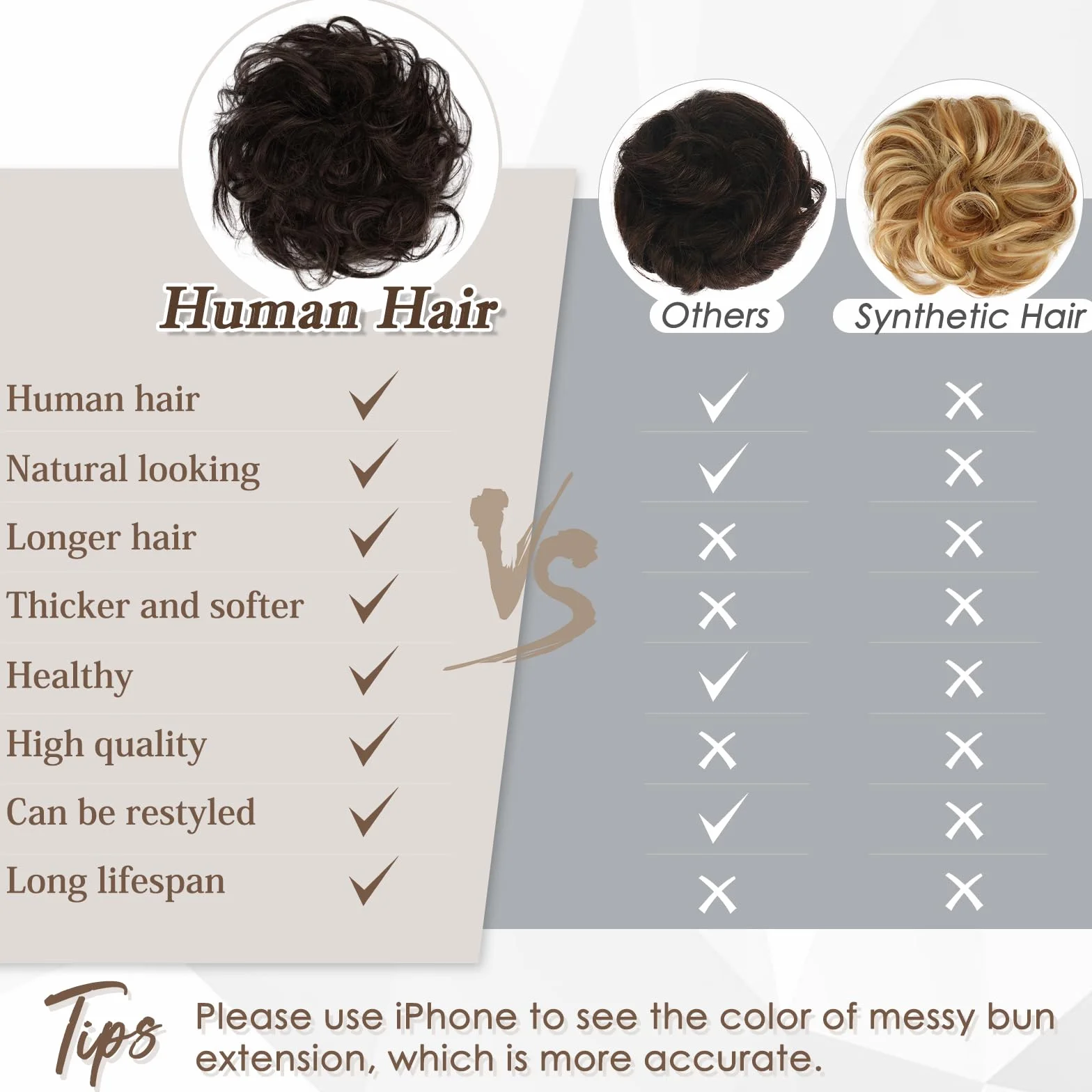 Moño Postizo Cabello Humano Rizado Ondulado para Mujer 32g Castaño Oscuro con Rubio Cacao Oscuro
