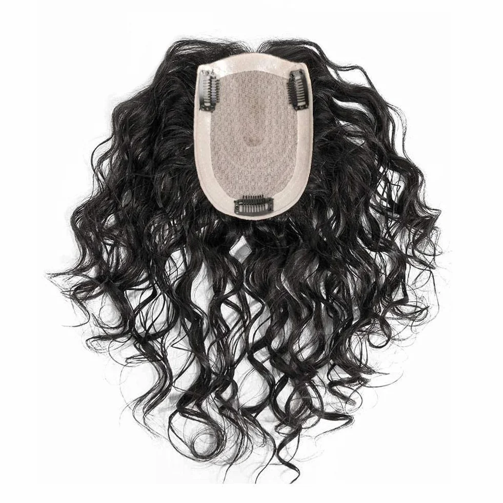 Postizo de cabello humano ondulado atado a mano en forma de U de 3.5x5.5", cobertura capilar para mujeres con cabello fino, postizo de reemplazo con clip de 16", extensiones de cabello humano rizado