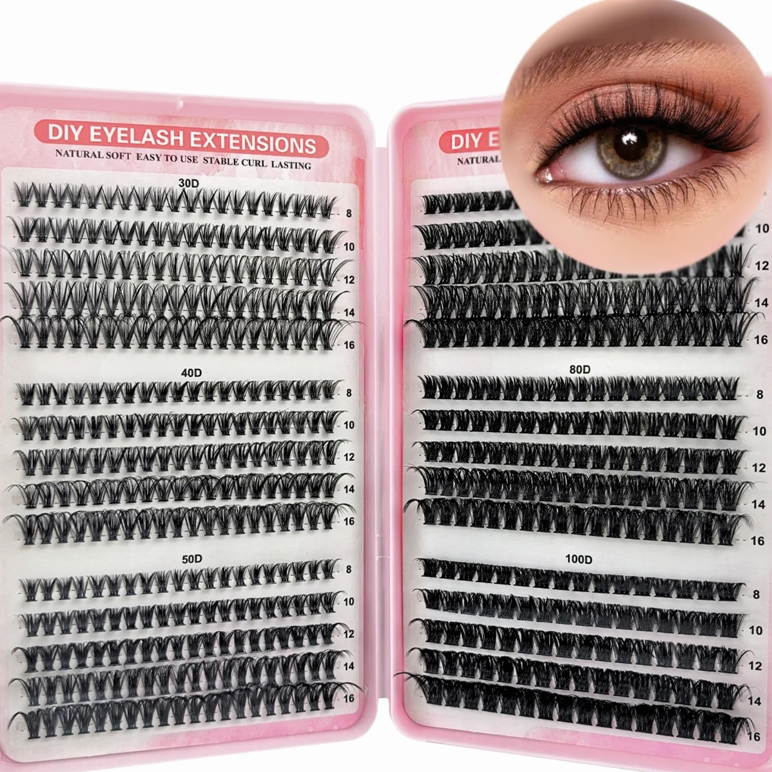 KEYRI 580 Piezas Pestañas Postizas 30-40-50-60-80-100D Curl Lash Lift Kit Extensiones de Pestañas 8-16mm Mix