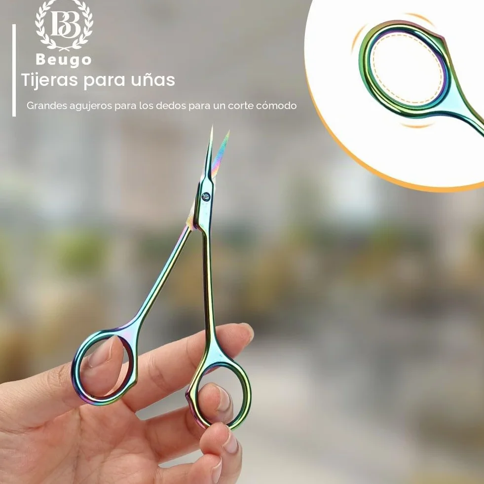 Beugo Tijeras Profesionales para Uñas, Inoxidable Curvas para Cutículas, B-Color Titanio