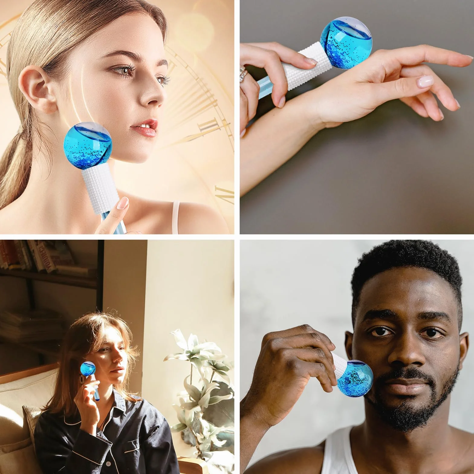 GeeRic 2 Un Rodillo Facial Ice Globes Masaje de Hielo Bola Belleza Facial Masajeadores Piel Fría Hinchazón Ojeras Rosa