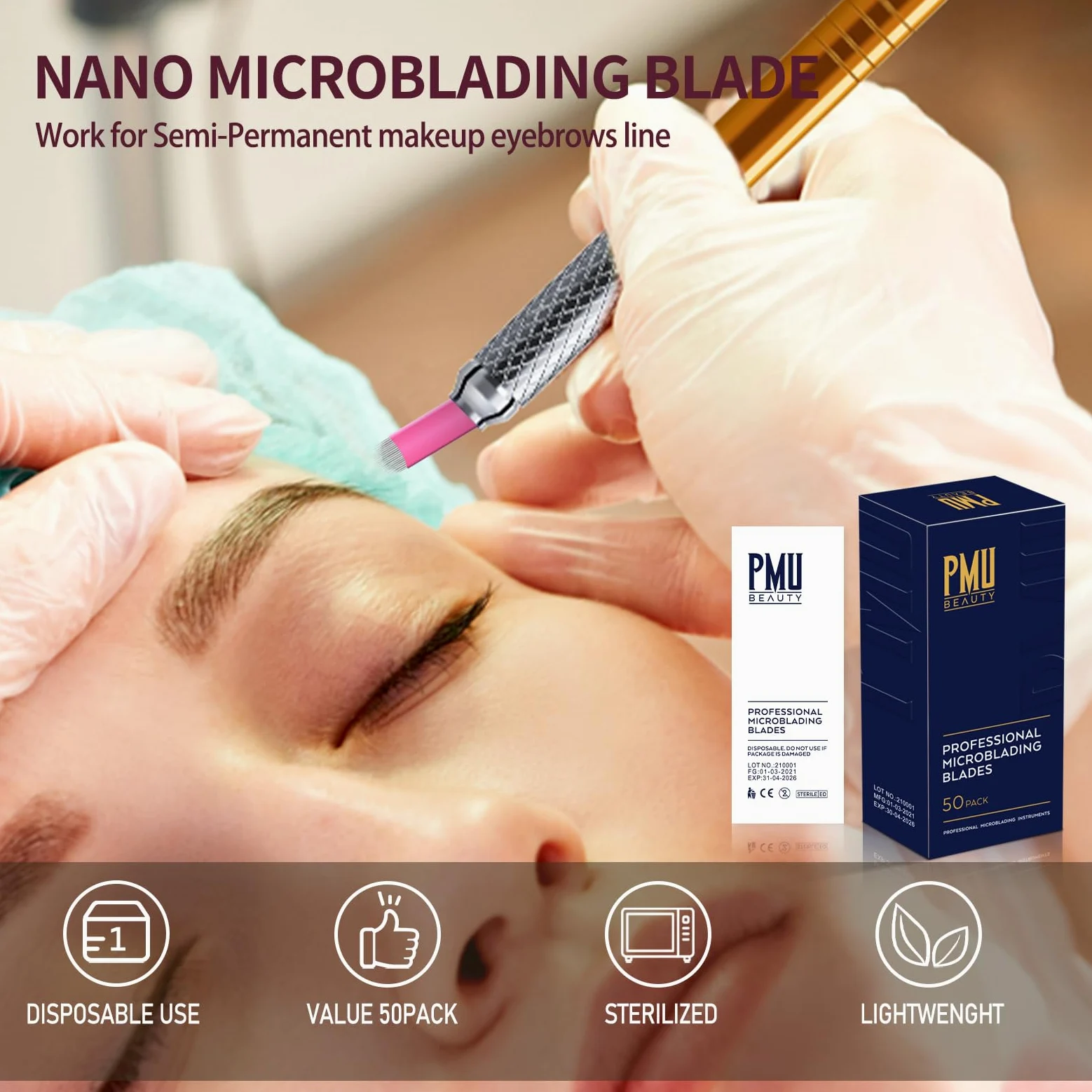 50 agujas profesionales de microfilado de 0,18 mm de diámetro, desechables, manual para cejas, tatuajes, pipas de tatuaje, suministros de maquillaje permanente, kits de microblading (18 U)