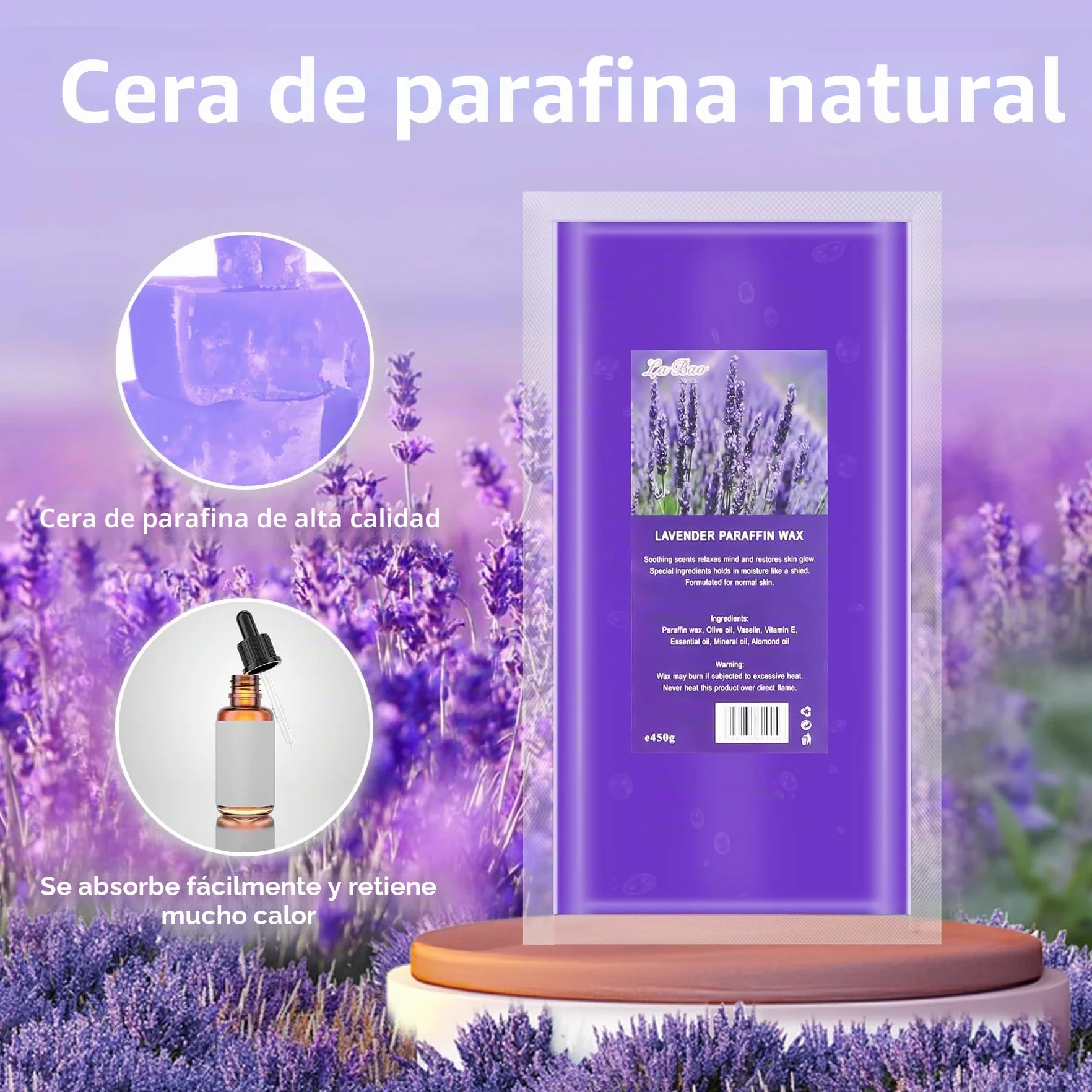 Cera de Parafina Lavanda 2700g Set para Manos y Pies Tratamientos Estéticos Hogar