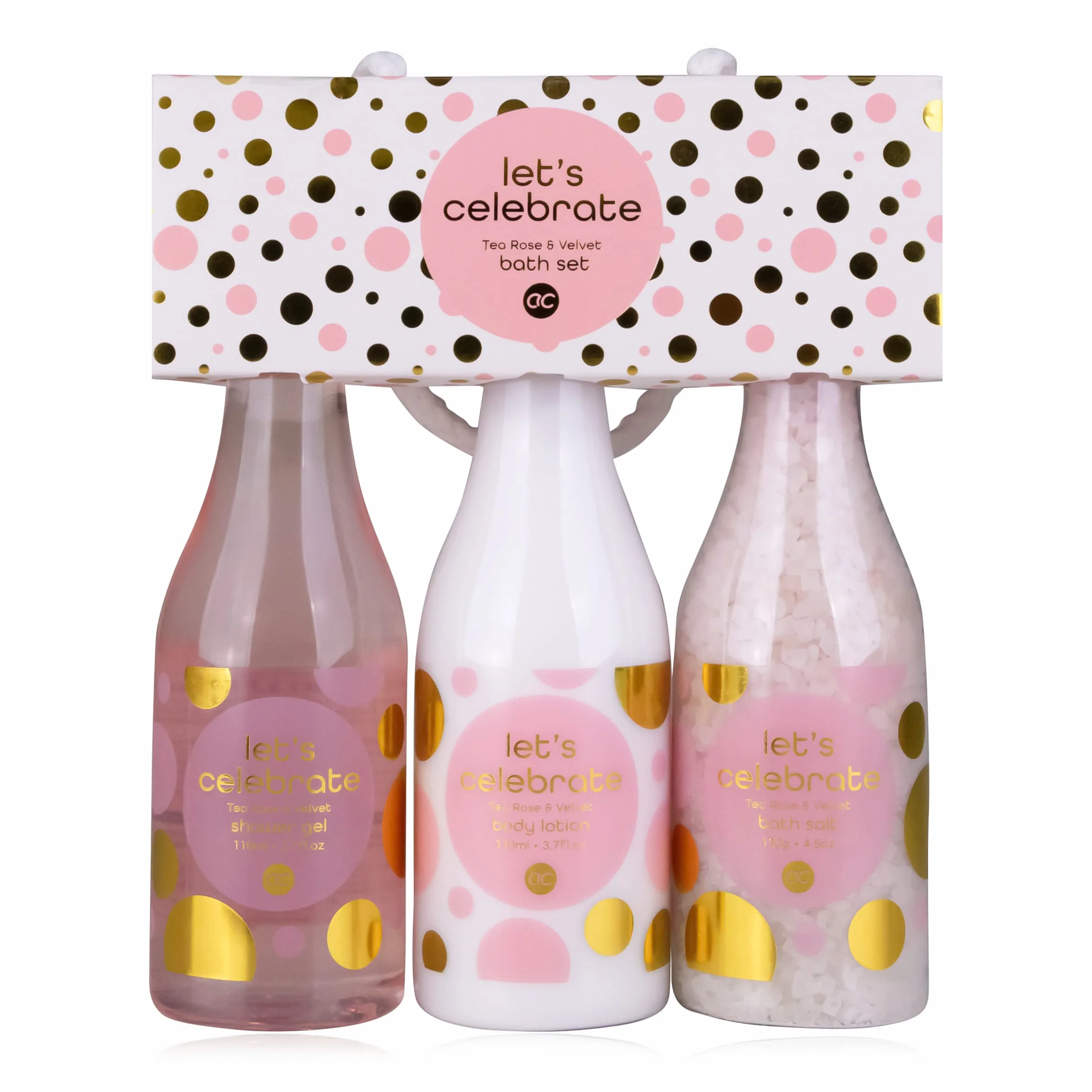 Accentra Set de ducha 3 piezas gel loción corporal sal de baño champán