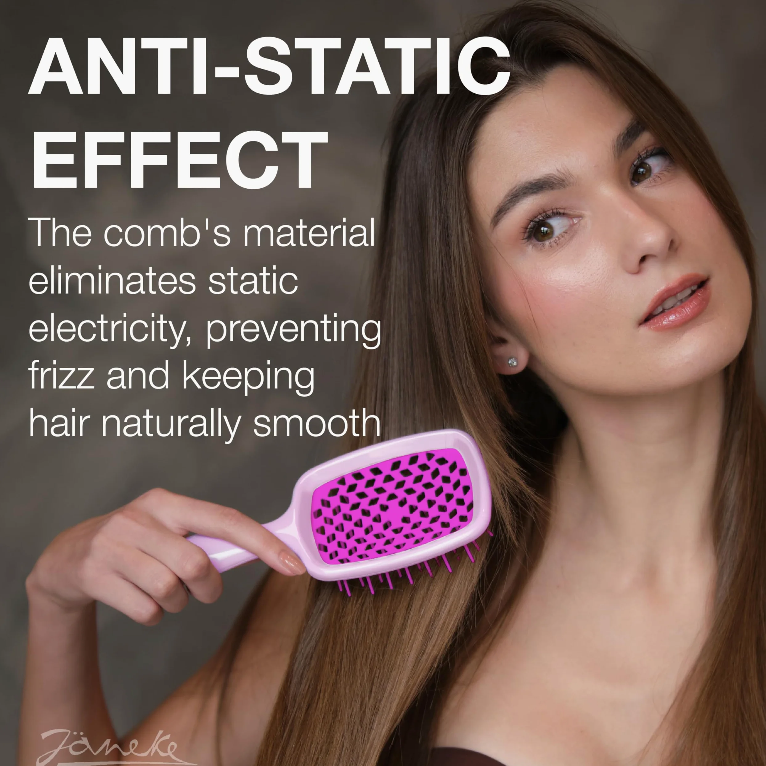 Janeke Superbrush Cepillo desenredante para cepillado suave, cerdas antiestáticas, cepillo ventilado para secar con secador, cabello rizado, grueso, ondulado y fino, lila-fucsia