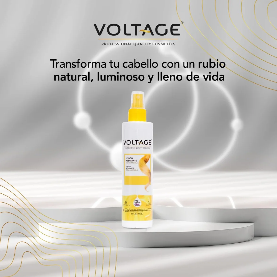 Voltage Cosmetics Aclarante con Camomila Rubio Natural Progresivo 200 ml Prebiotic Hair Technology Cabellos Naturales Sin Sulfatos