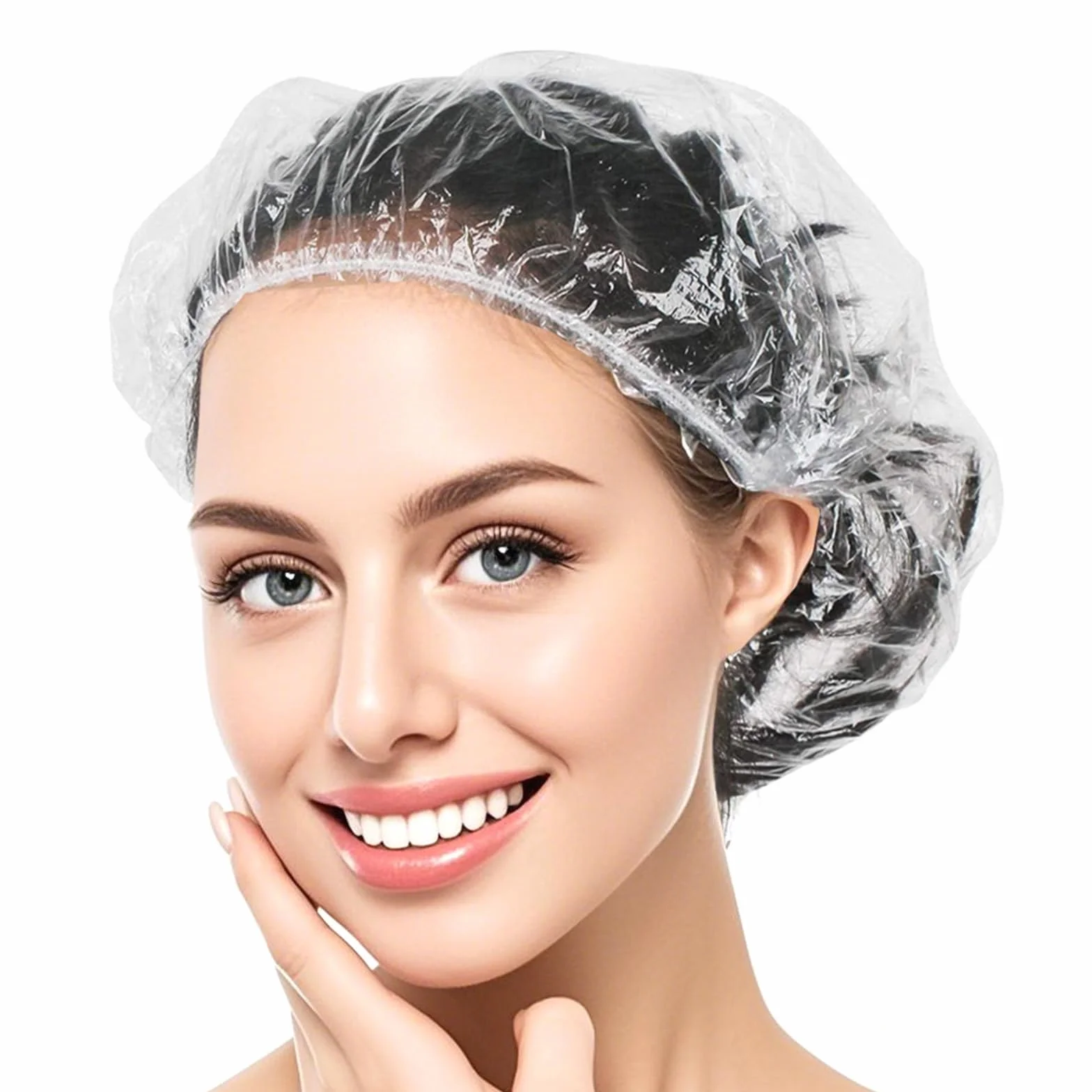 Gorros de Ducha Desechables Impermeables Transparentes 42cm para Hogar Hotel Spa Peluquería