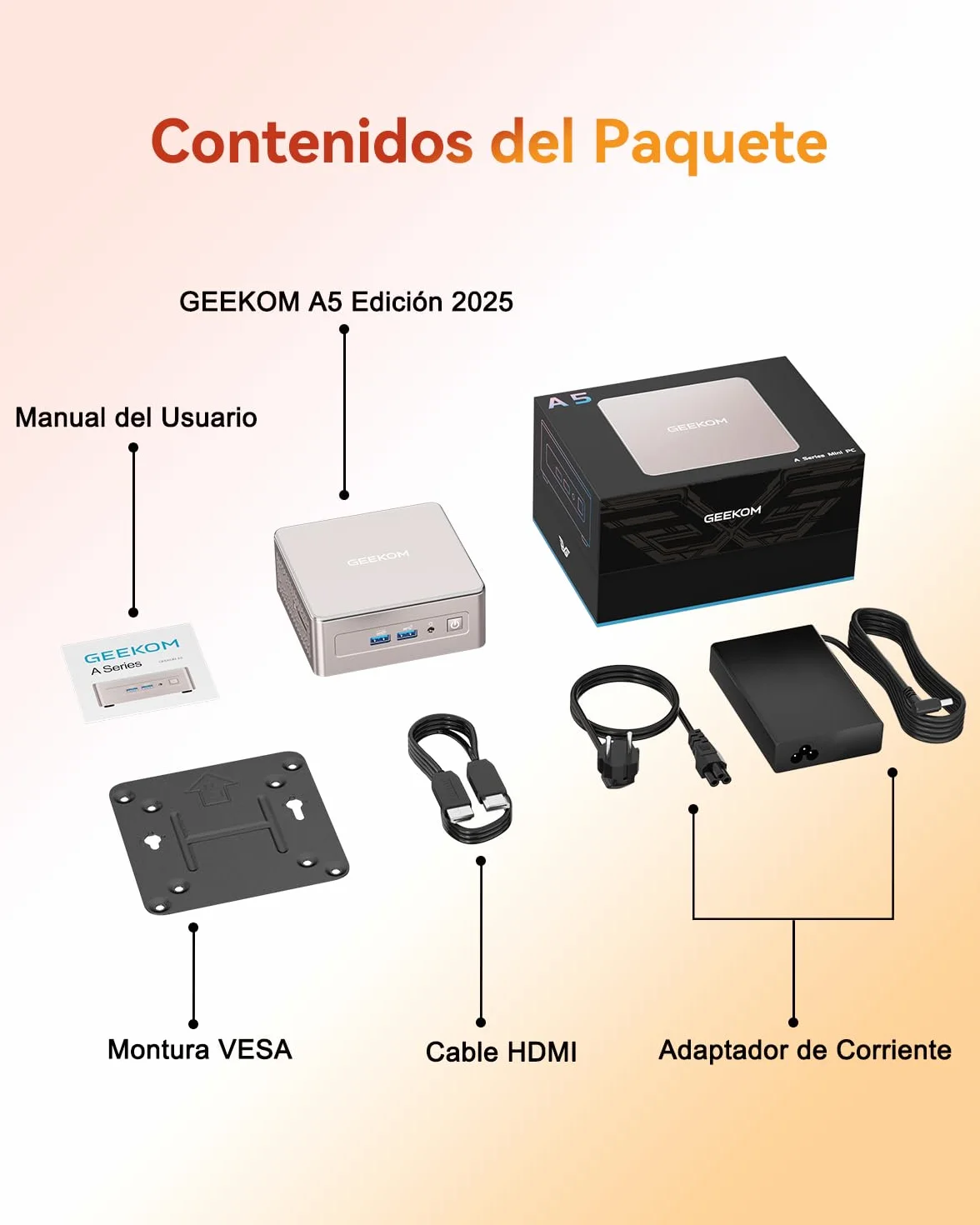 GEEKOM A5 Mini PC AMD Ryzen 5 7430U 16GB RAM 512GB SSD Windows 11 Pro 2×HDMI Lector SD