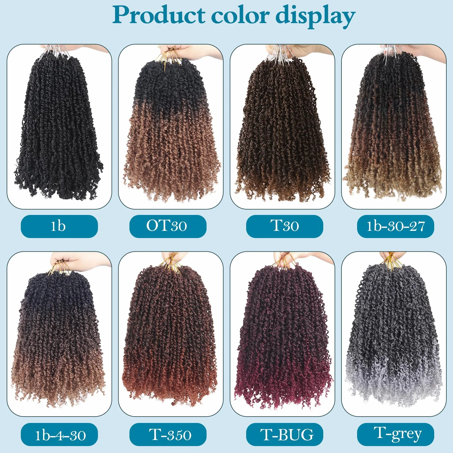 Yebo Yanky Crochet Braids Rizado 12 Pulgadas - 8 Paquetes 240 Mechas, Pelo de Fibra Química, Estilo Pasión Twist Afro, Trenzado Fácil(12inch Tgrey)