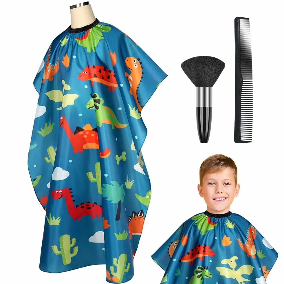 Capas de Peluquería para Niños Impermeable con Cepillo y Peineta Dinosaurio Azul