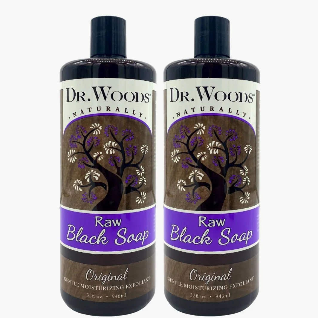 Dr. Woods Natural Raw - Jabón hidratante para castillo líquido, color negro africano, 32 oz (paquete de 2)