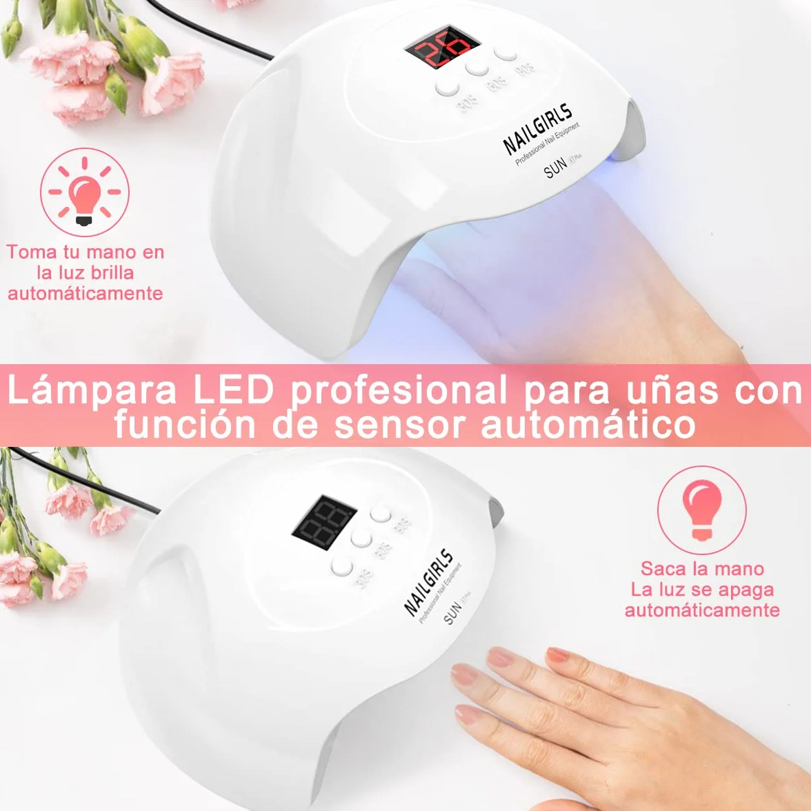 NAILGIRLS Lámpara UV LED 36W con 3 Temporizadores 18 Cuentas de Luz para Uñas Secador Profesional Pantalla LCD