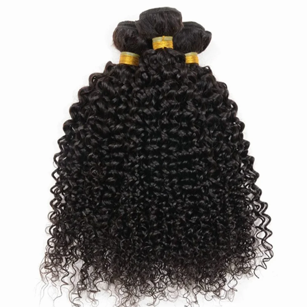 Trenzas de Pelo Brasileño Virgen 100% Humano Tipo Kinky Curly Pack de 3 Unidades 14 16 18 Pulgadas (35 40 45cm) 300g Total Color Negro Natural 1B Suave y Sin Caída
