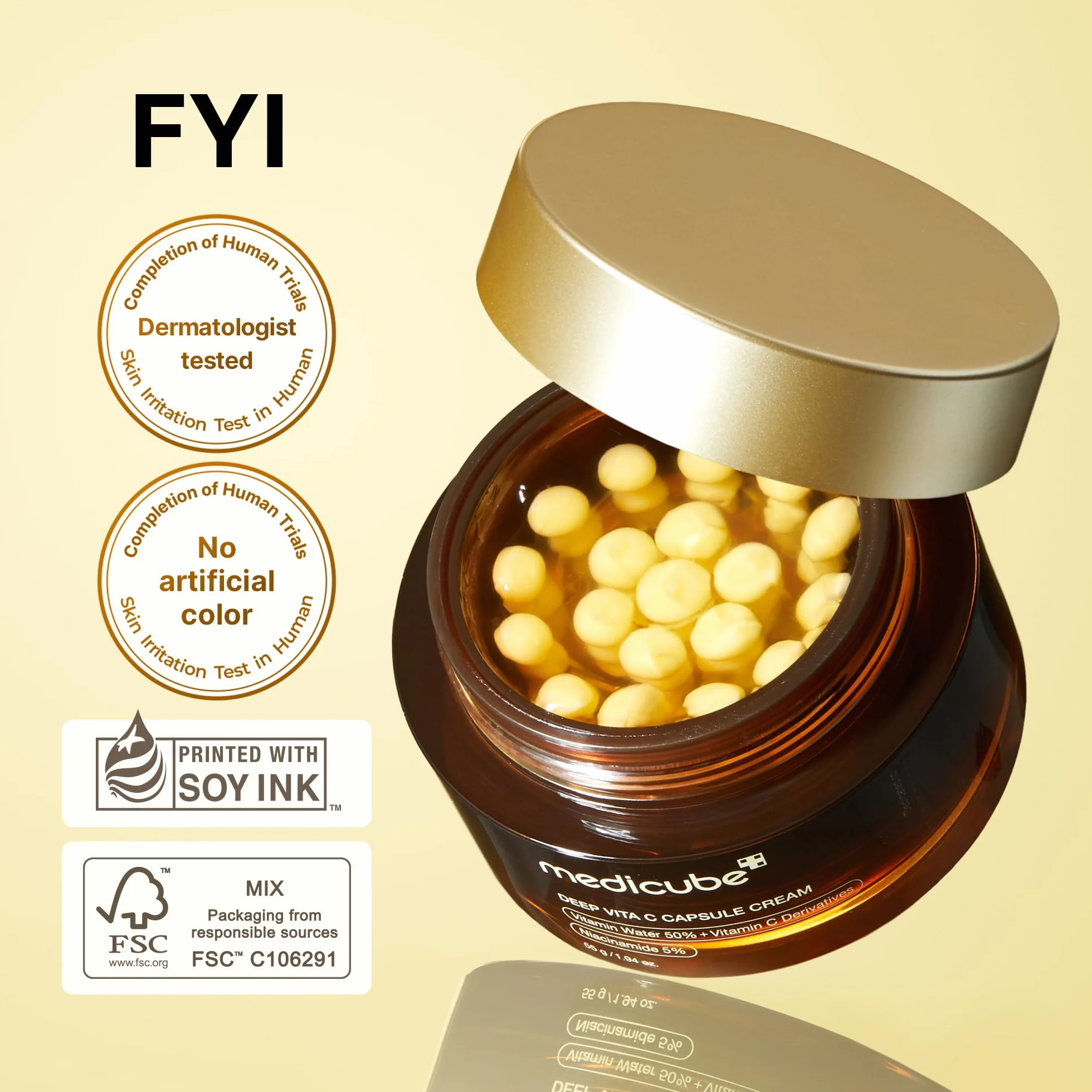 Medicube Hidratante Facial Deep Vitamin C Golden Capsule, Cápsulas Liposomales Para Arrugas, 1.94 Onzas