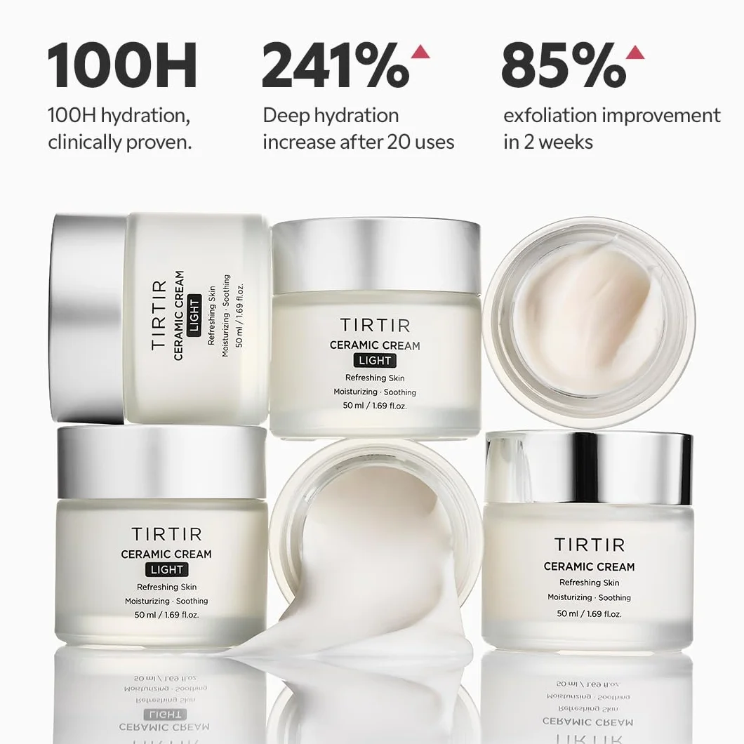 TIRTIR Crema Hidratante Profunda De Ceramida Natural Para Piel De Vidrio, Ácido Poliglutámico, Ligera Y Suave, Ingredientes Derivados De La Naturaleza, 3.38 Onzas Líquidas (Paquete De 1)